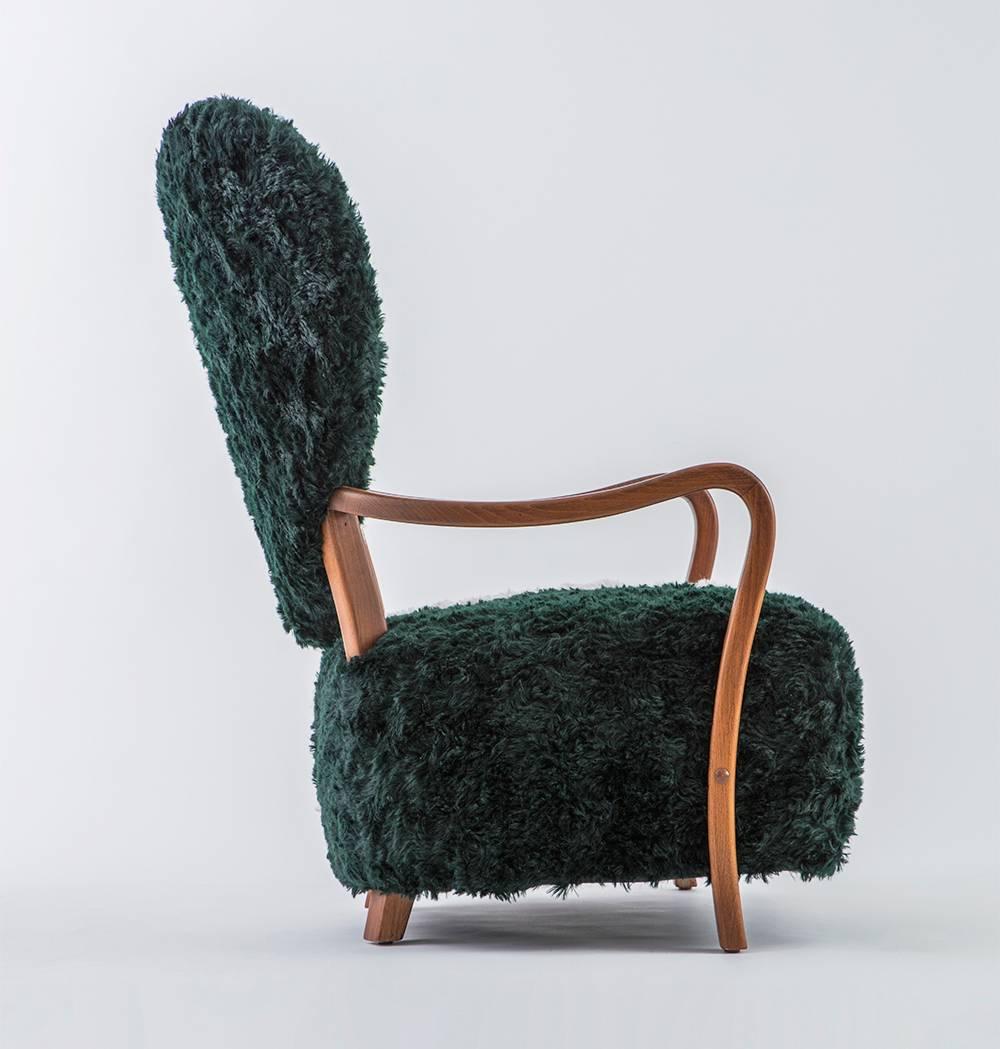 Turkish UNI Chair in Beechwood and Mohair Raf Simons Fabric For Sale