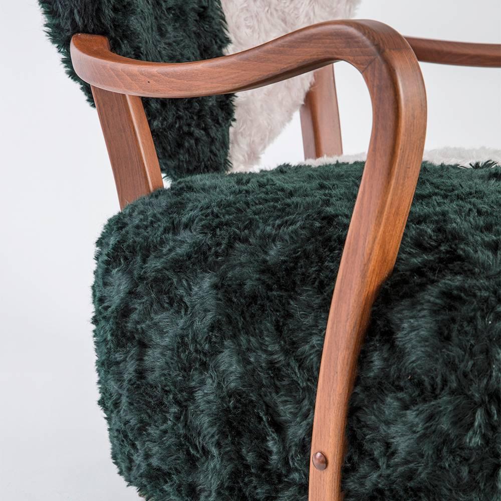 UNI Chair in Beechwood and Mohair Raf Simons Fabric For Sale 1