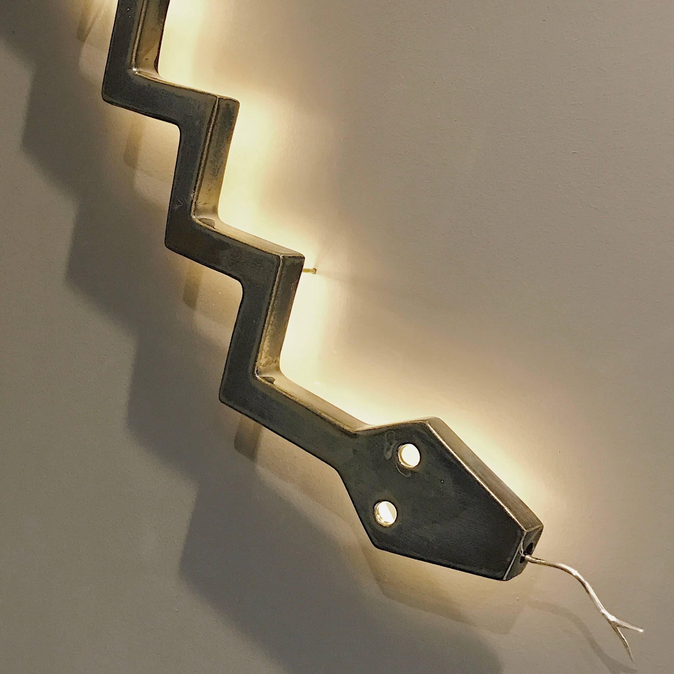 American Serpent Sconce in Ceramic with Brass Tongue by Carly Jo Morgan For Sale