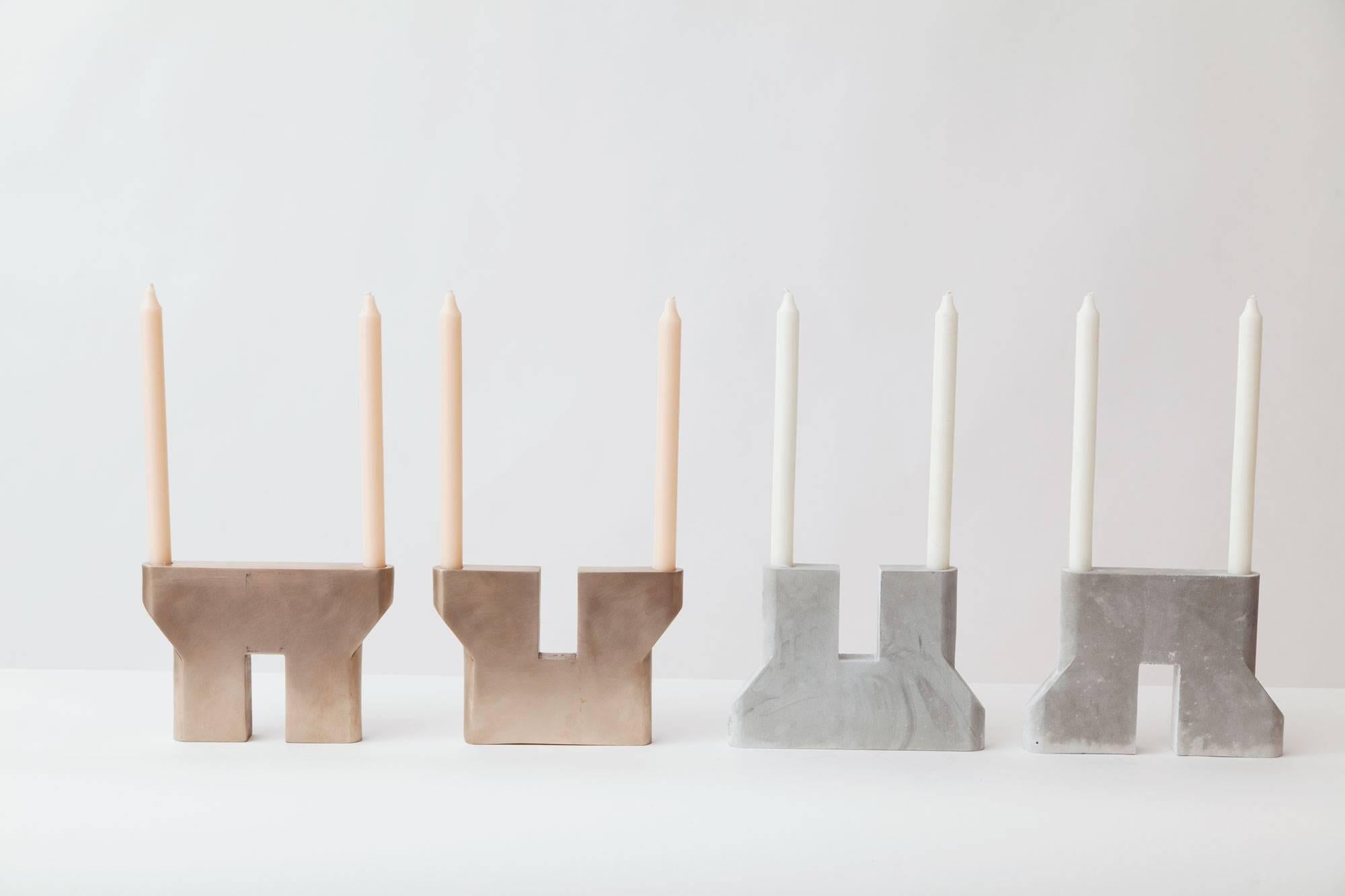 Not So General Gallery in Los Angeles is proud to present the Dune candelabra in Concrete from Brooklyn-based design studio Vonnegut Kraft which is a set of two interlocking, modular pieces that can be displayed separately or together. The