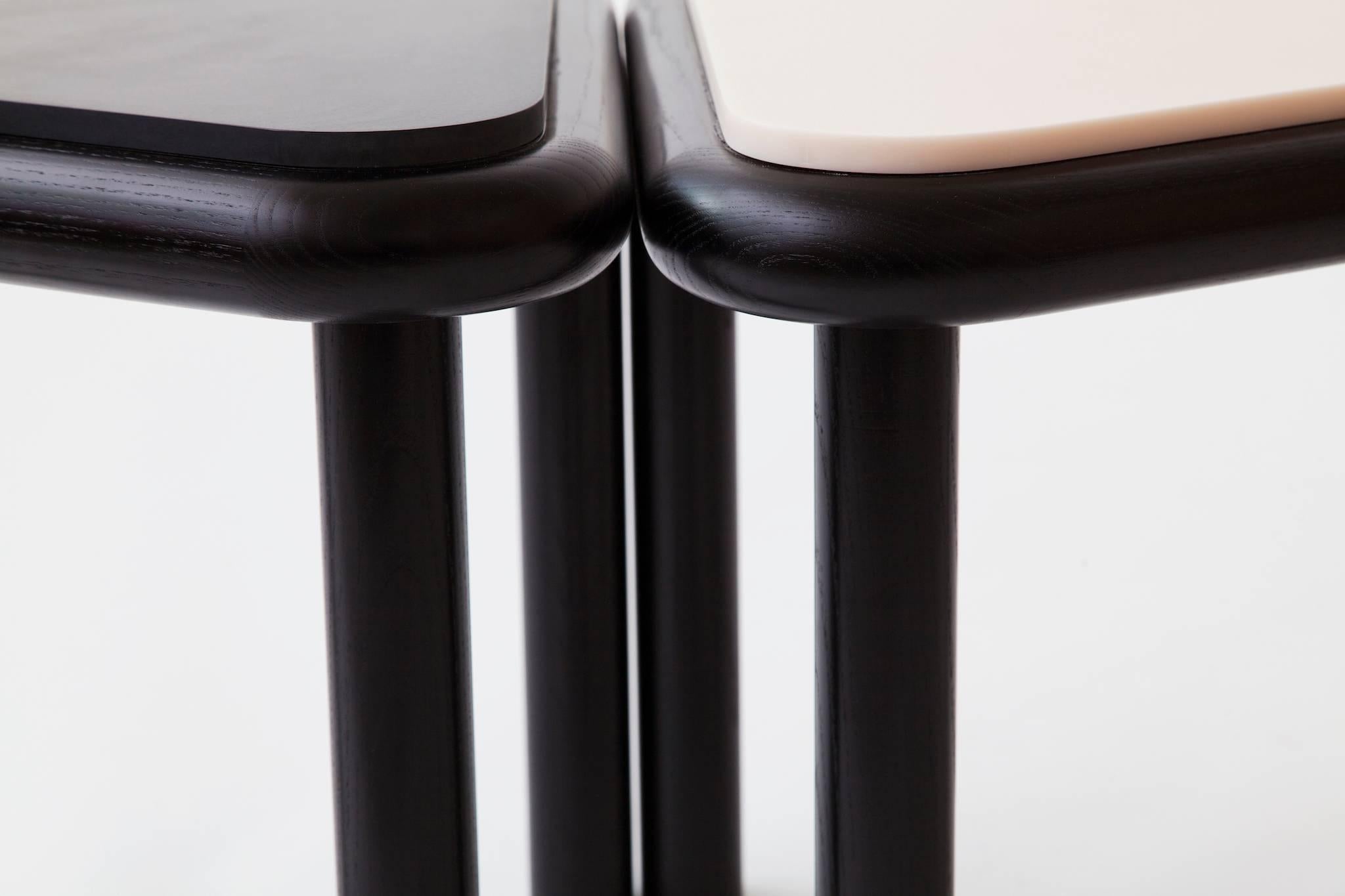 Lacquered Troika Stool / Side Table in Ash and Corian 'Black'  For Sale