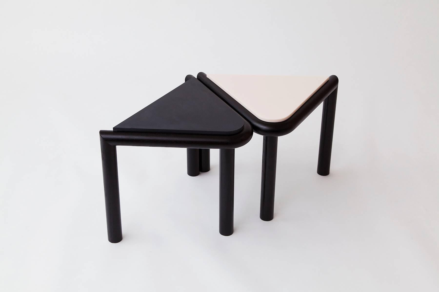 Modern Troika Stool / Side Table in Ash and Corian 'Black'  For Sale