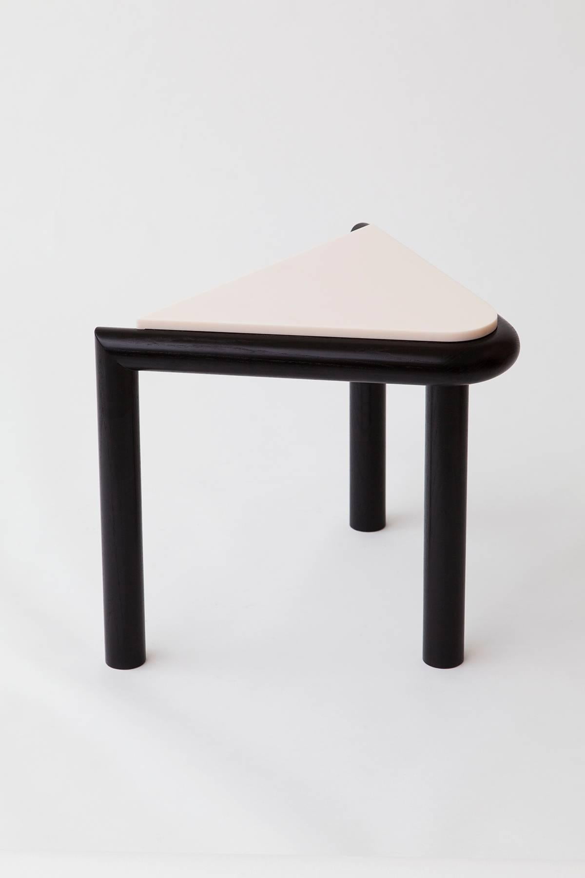 Troika Stool / Side Table in Ash and Corian 'Black'  In New Condition For Sale In West Hollywood, CA