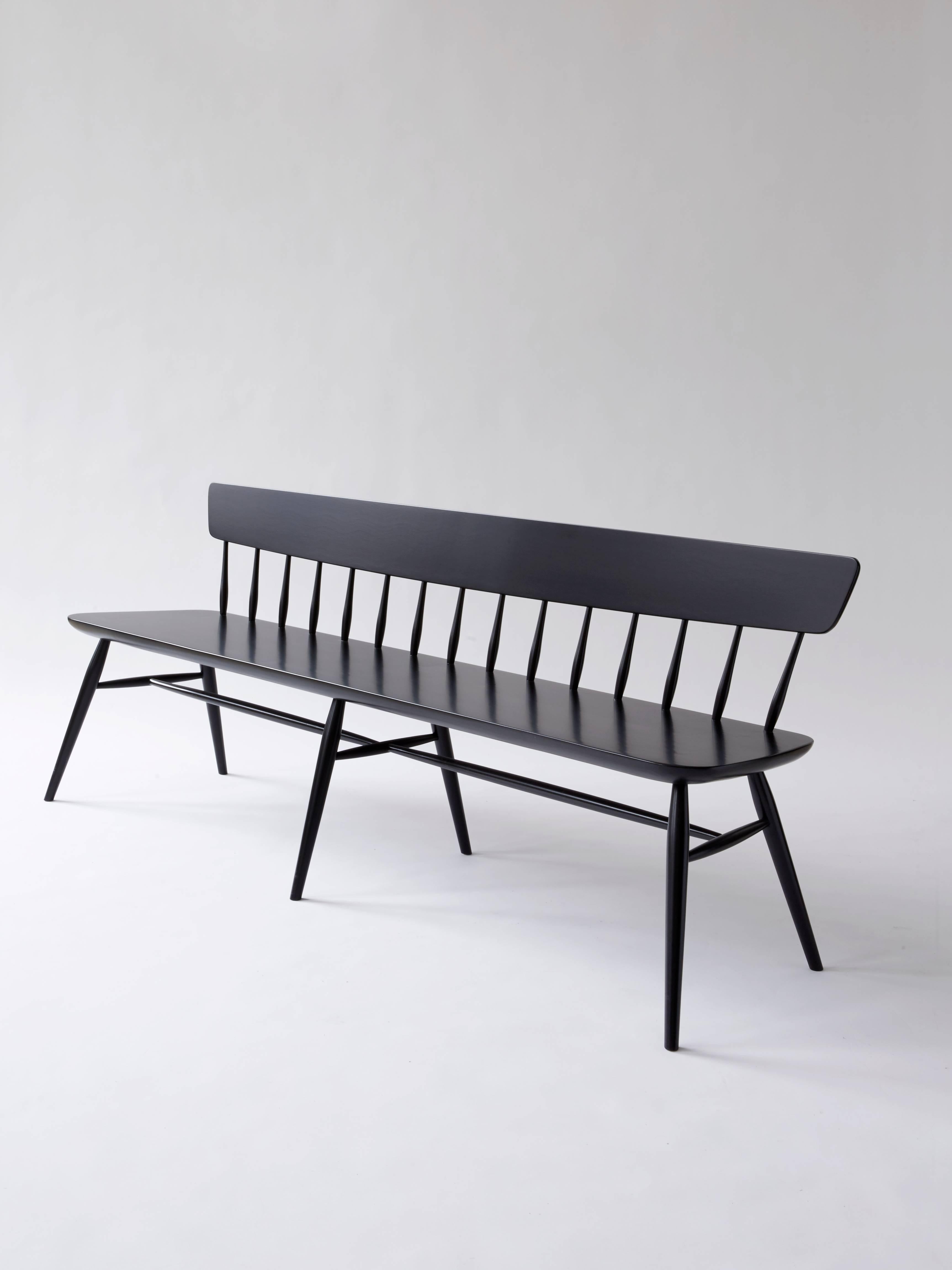Not So General Gallery in Los Angeles is proud to present the Windsor Bench.

This contemporary take on a traditional bench comes from Brooklyn-based design practice, Moving Mountains. The exaggerated proportions, unexpected curves and matte lacquer