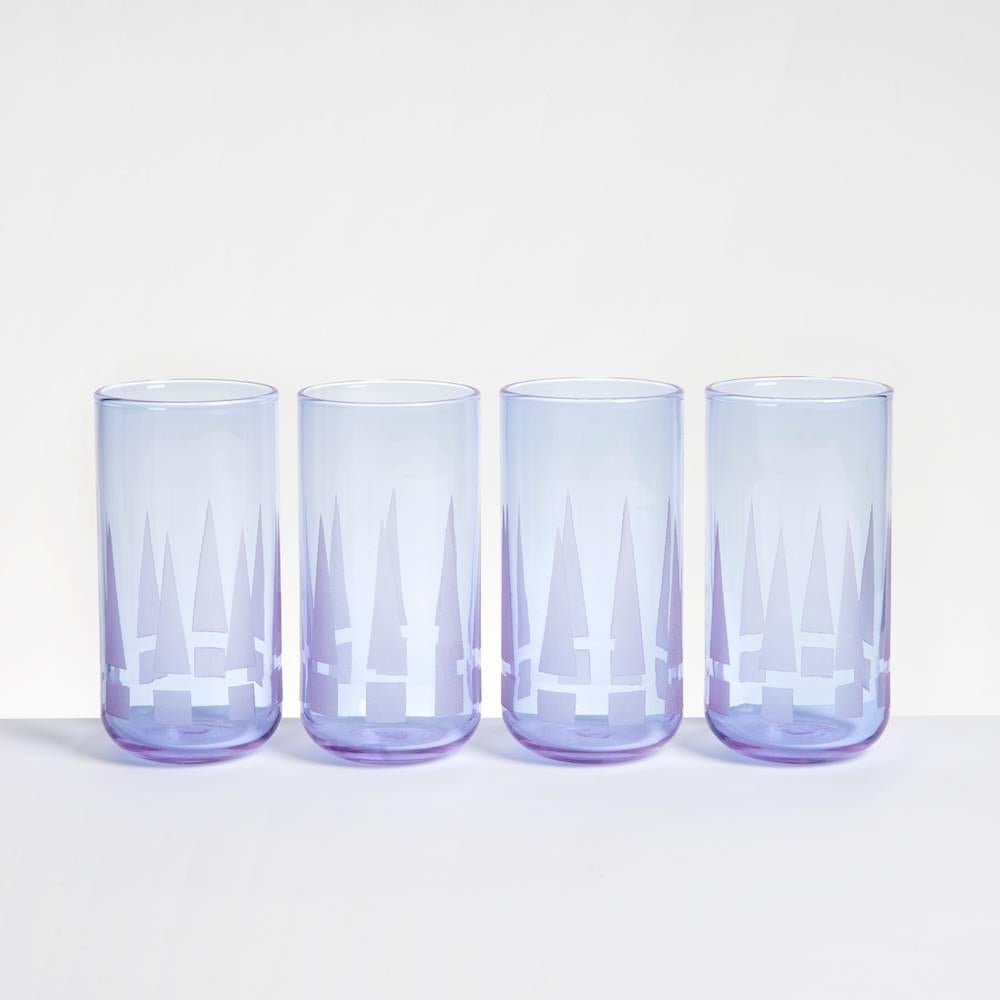 Modern Point Cocktail Set in Neodymium Handblown Casted Glass For Sale