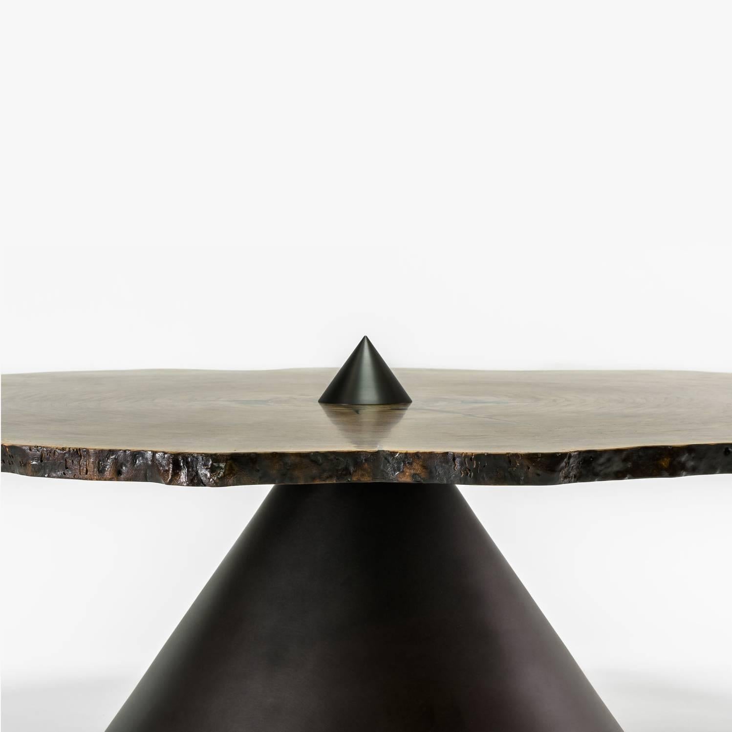 Organic Modern Halo Coffee End Table in Bronze and Walnut  For Sale
