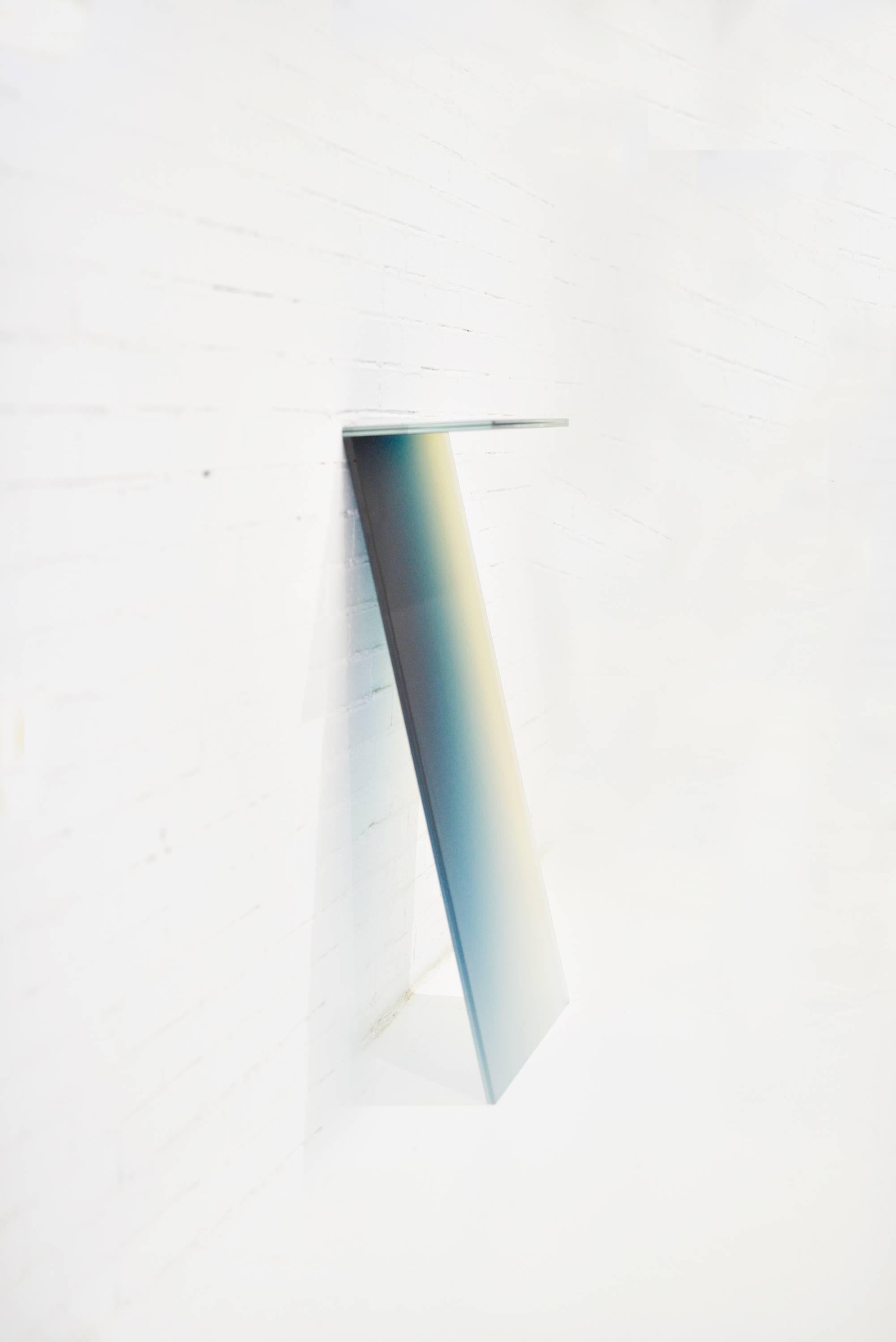 Modern Ombre Glass Console or Shelf in Orange/Blue Frosted Glass For Sale