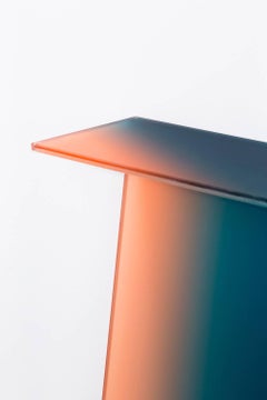 Ombre Glass Console or Shelf in Orange/Blue Frosted Glass