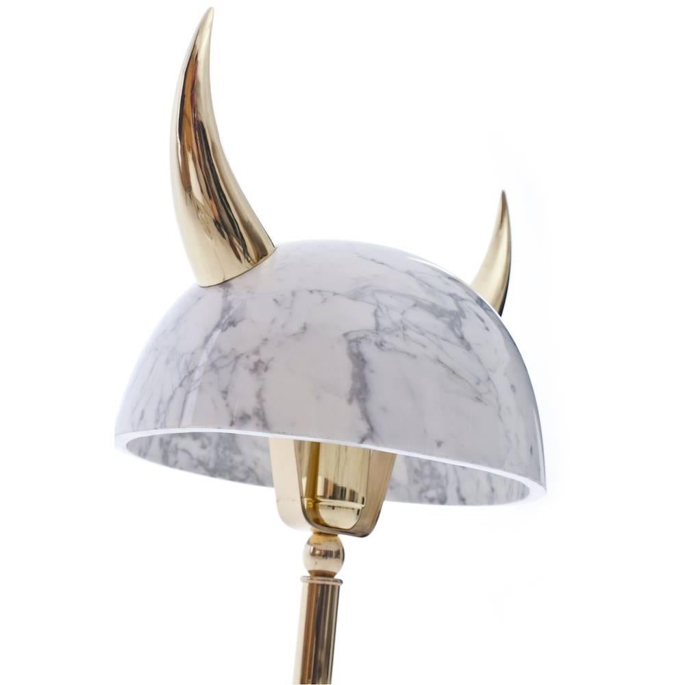 Turkish Min Lila Viking Lamp or Table Lamp in Carrara Marble and Brass  For Sale