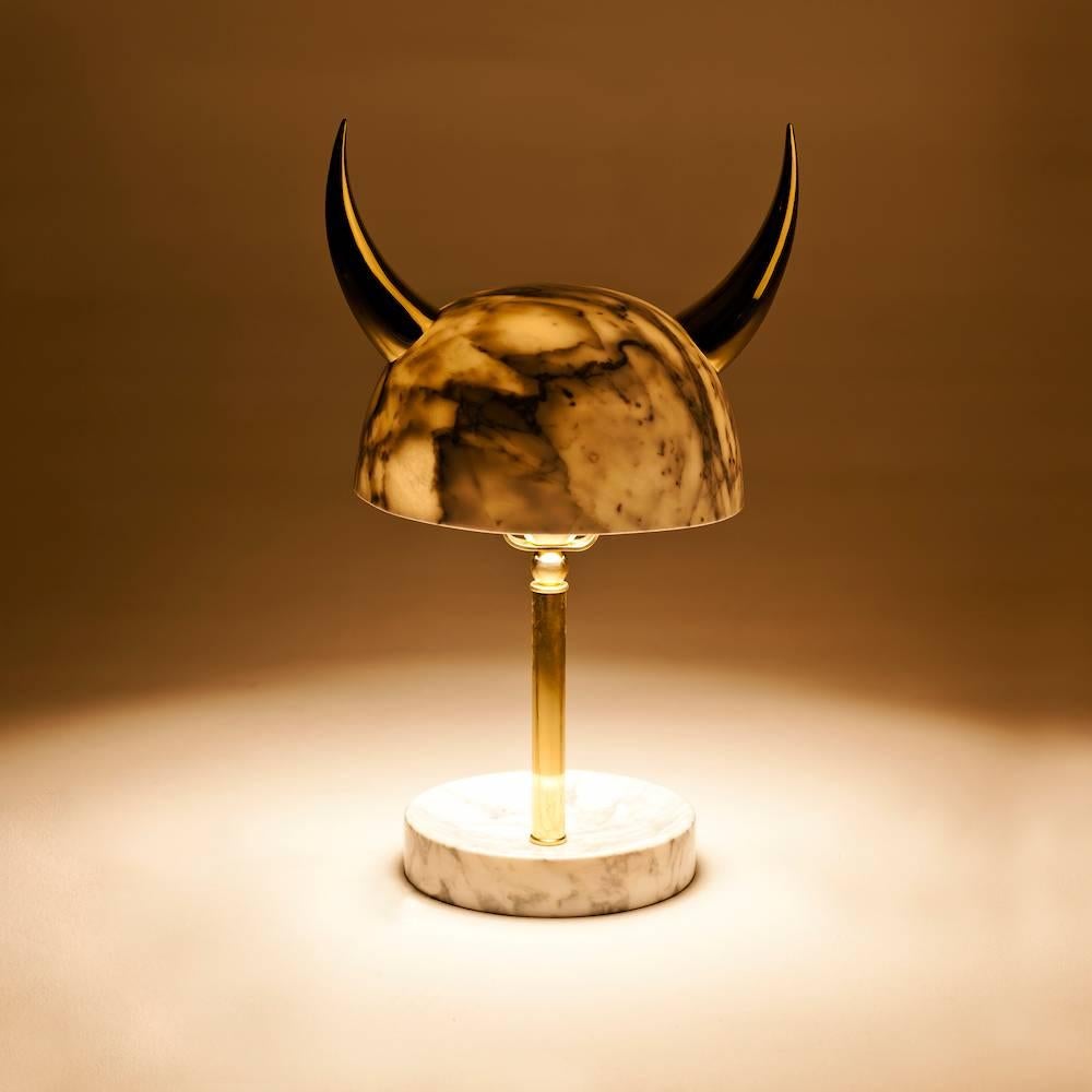 Modern Min Lila Viking Lamp or Table Lamp in Carrara Marble and Brass  For Sale