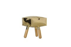 Icenine Bar Stool Side Table in Brass and Oak
