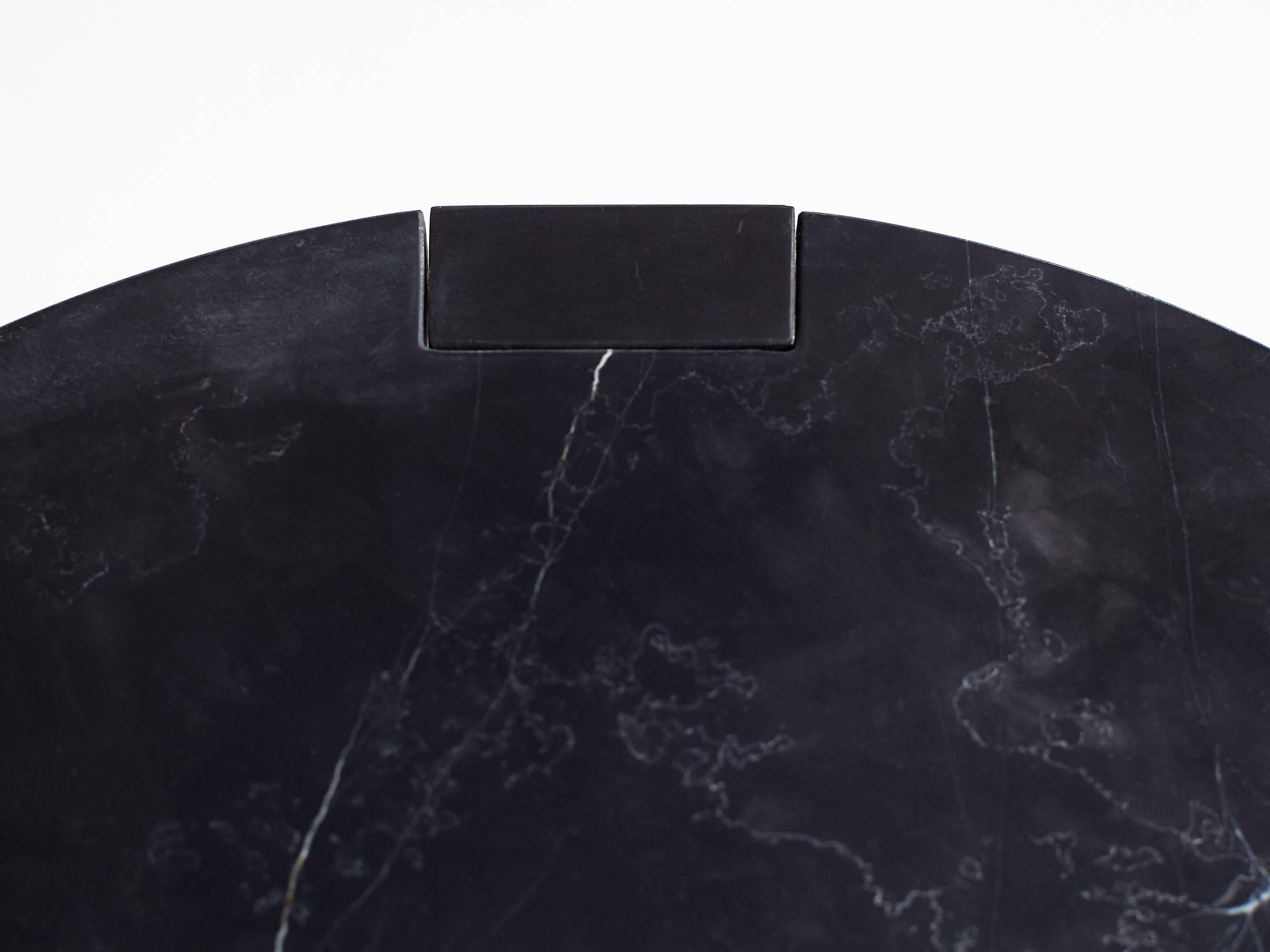 Modern High Ring Side Table End Table in Nero Marquina Marble and Brass by Nathan Hunt For Sale