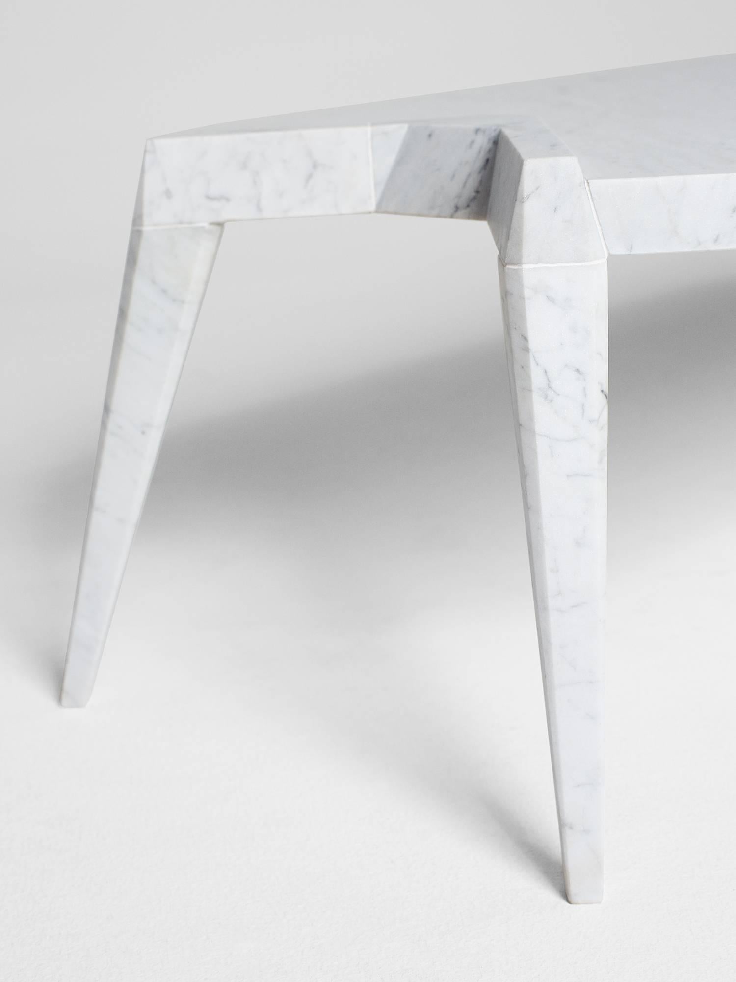Modern Ragno Coffee Table Side Table in Hand-Carved Carrara Marble by Nathan Hunt For Sale