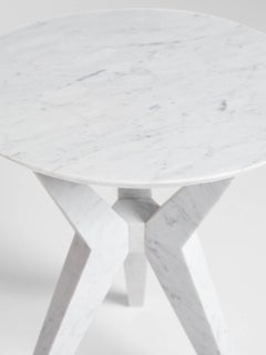 Tripod Side Table End Table in Hand-Carved Carrara Marble by Nathan Hunt
