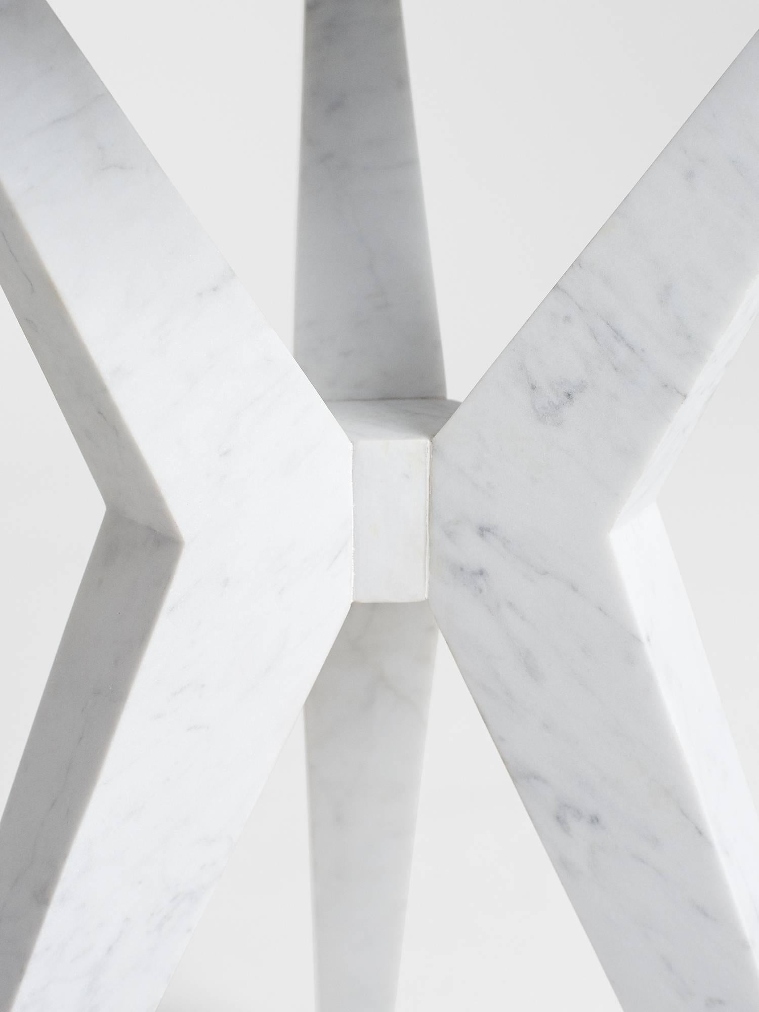 Modern Tripod Side Table End Table in Hand-Carved Carrara Marble by Nathan Hunt For Sale