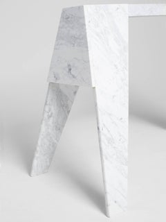 Workhorse Console Sawhorse Table in Hand-Carved Carrara Marble by Nathan Hunt