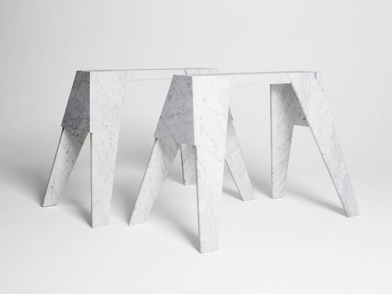 Workhorse Console Table in HandCarved Nero Marquina Marble by Nathan