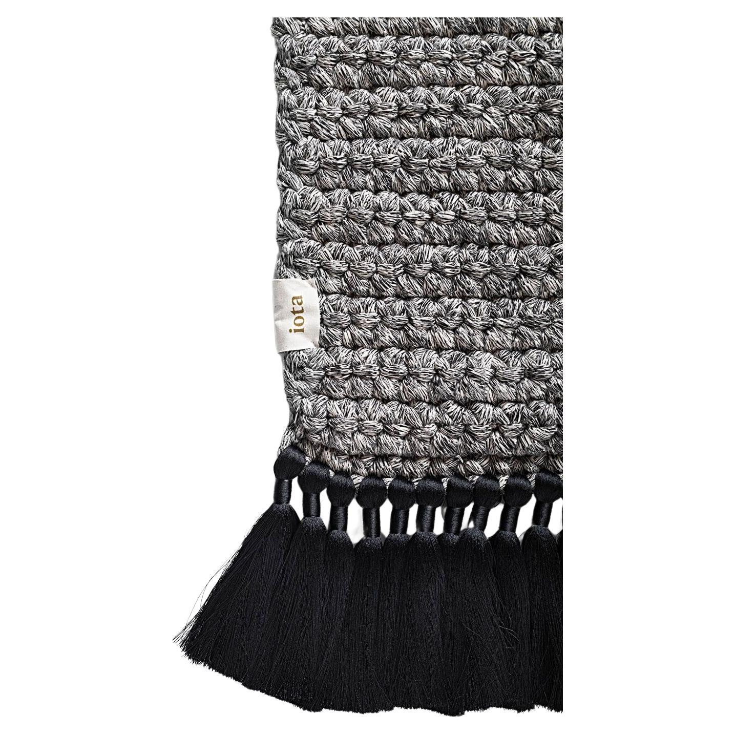 Handmade Crochet 200x300 cm Thick Rug in Grey Black Stone with tassels For Sale