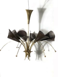 1950s French Pendant Lamp with Six Perforated Iron Shades