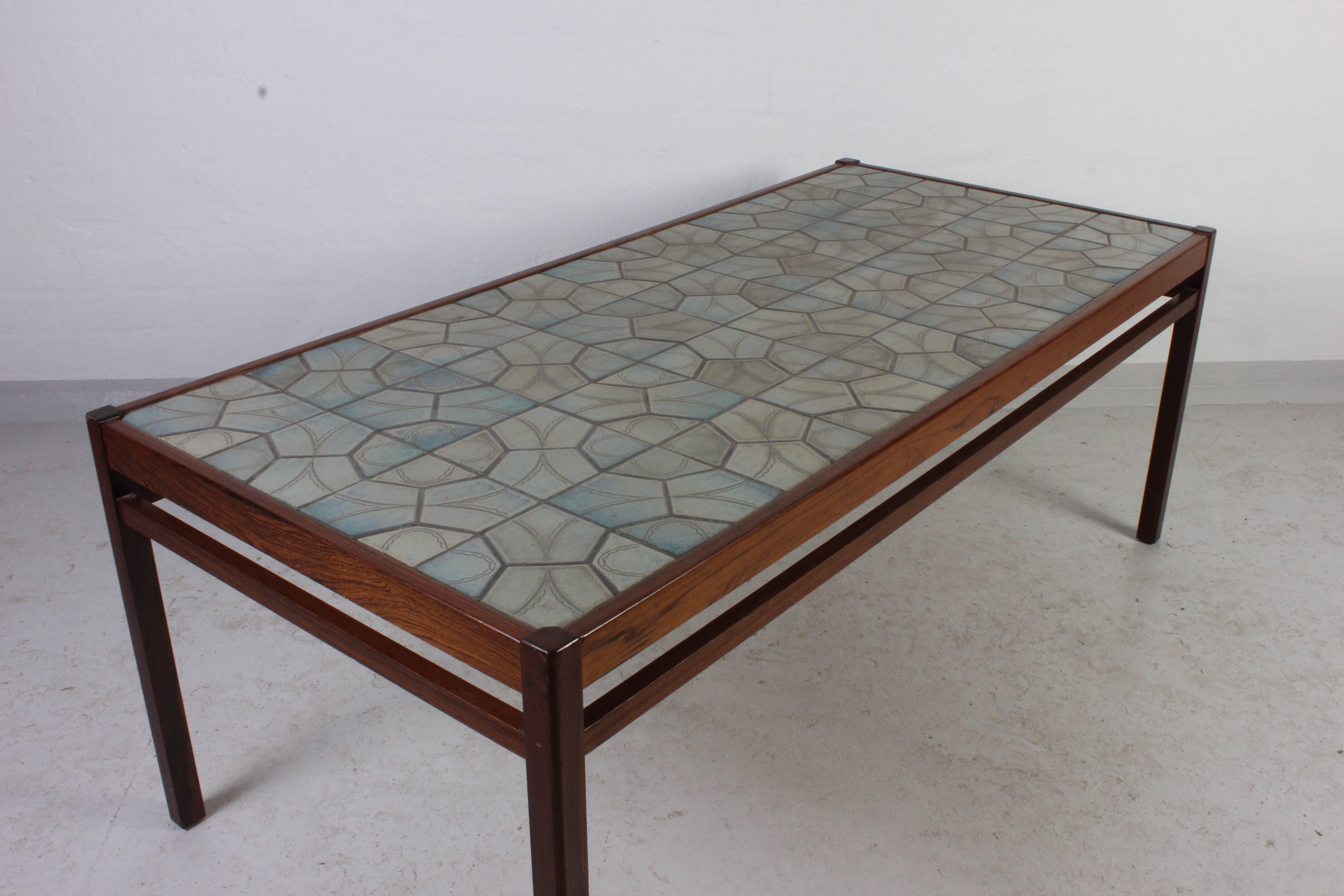 Midcentury Danish Teak Coffee Table with Ceramic Top In Good Condition In Malmo, SE