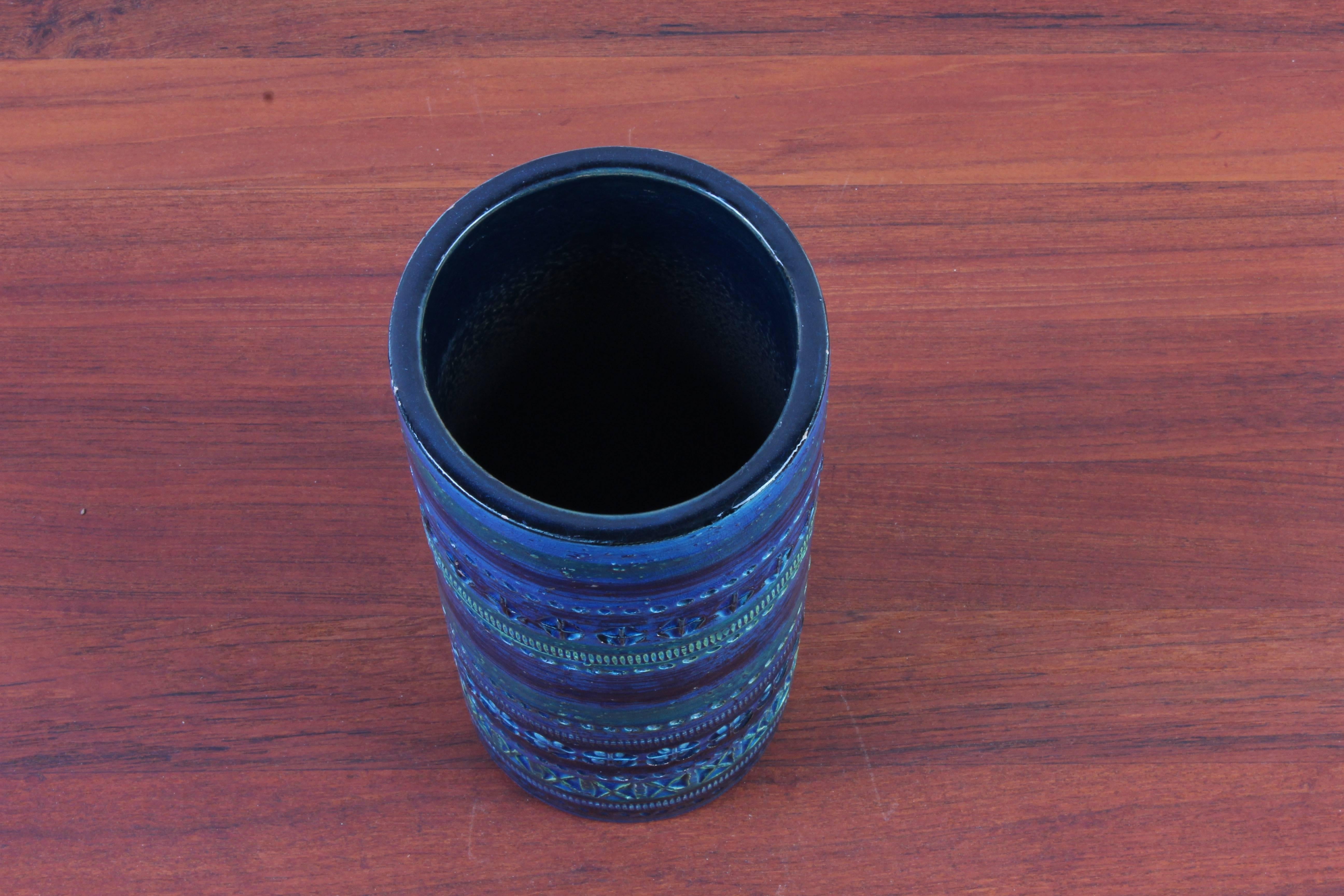 Midcentury Italian Ceramic Blue Bitossi Vase In Good Condition In Malmo, SE