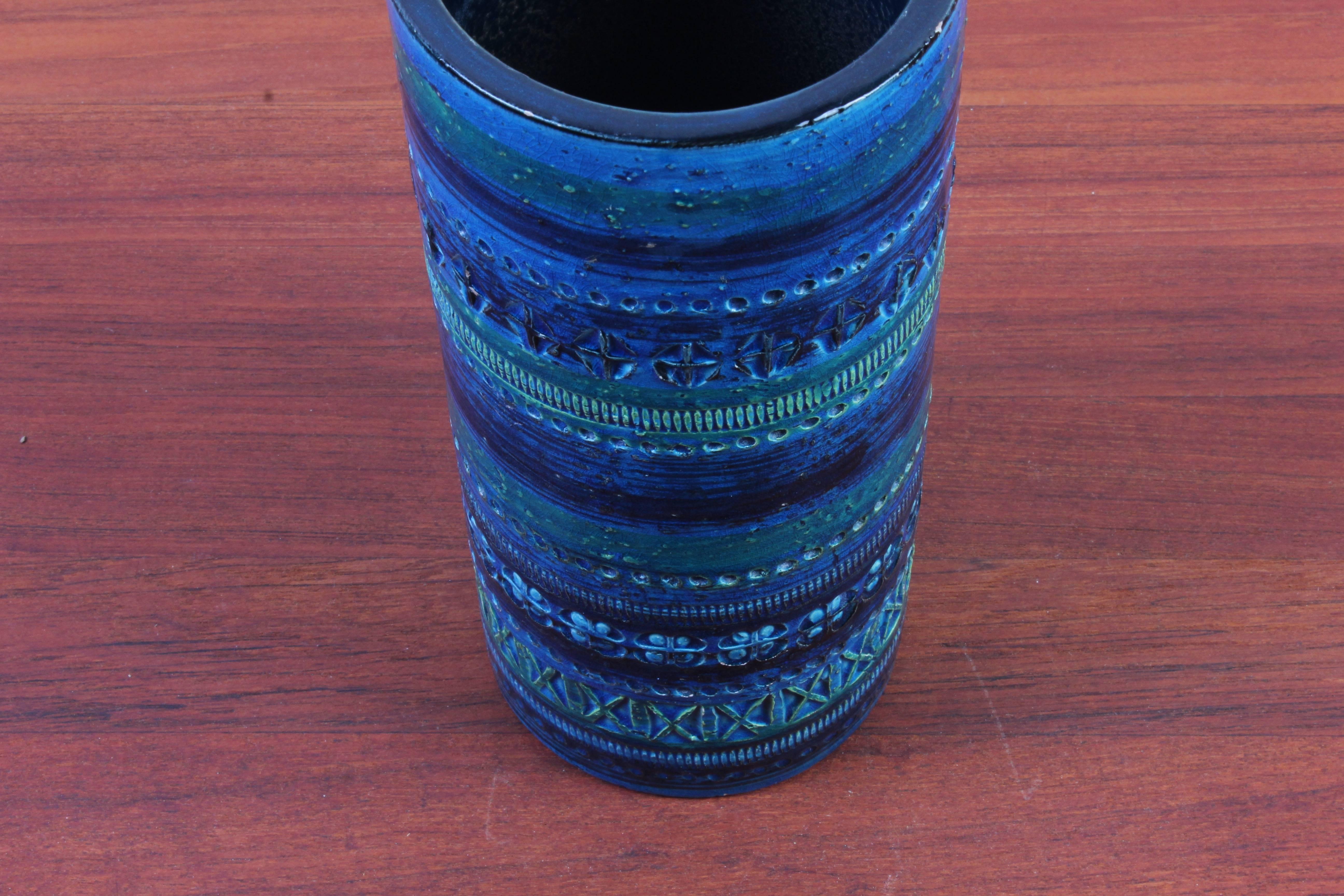 Midcentury Italian Ceramic Blue Bitossi Vase 1