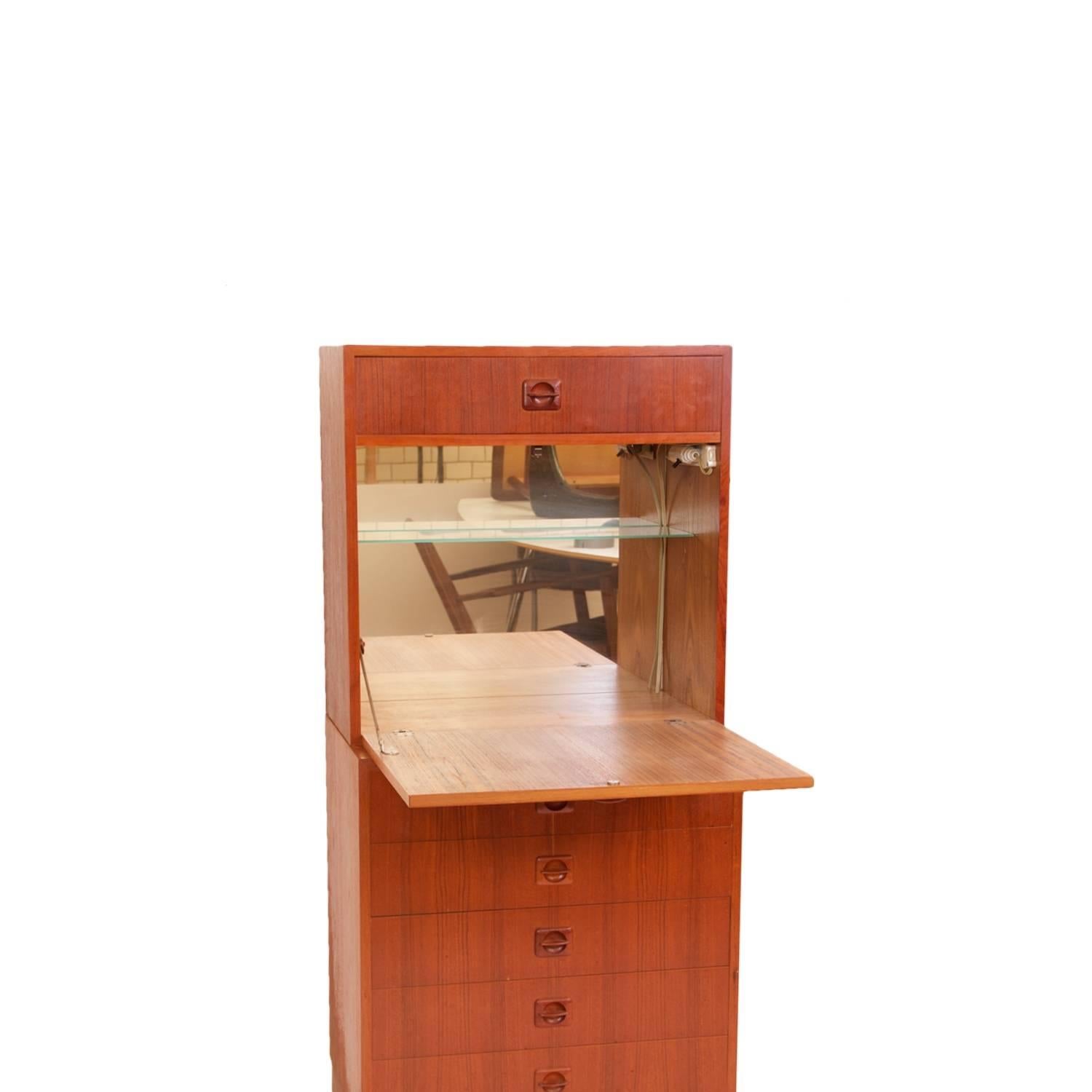 Mid-Century Modern Midcentury Danish Teak Bar Cabinet with Five Drawers