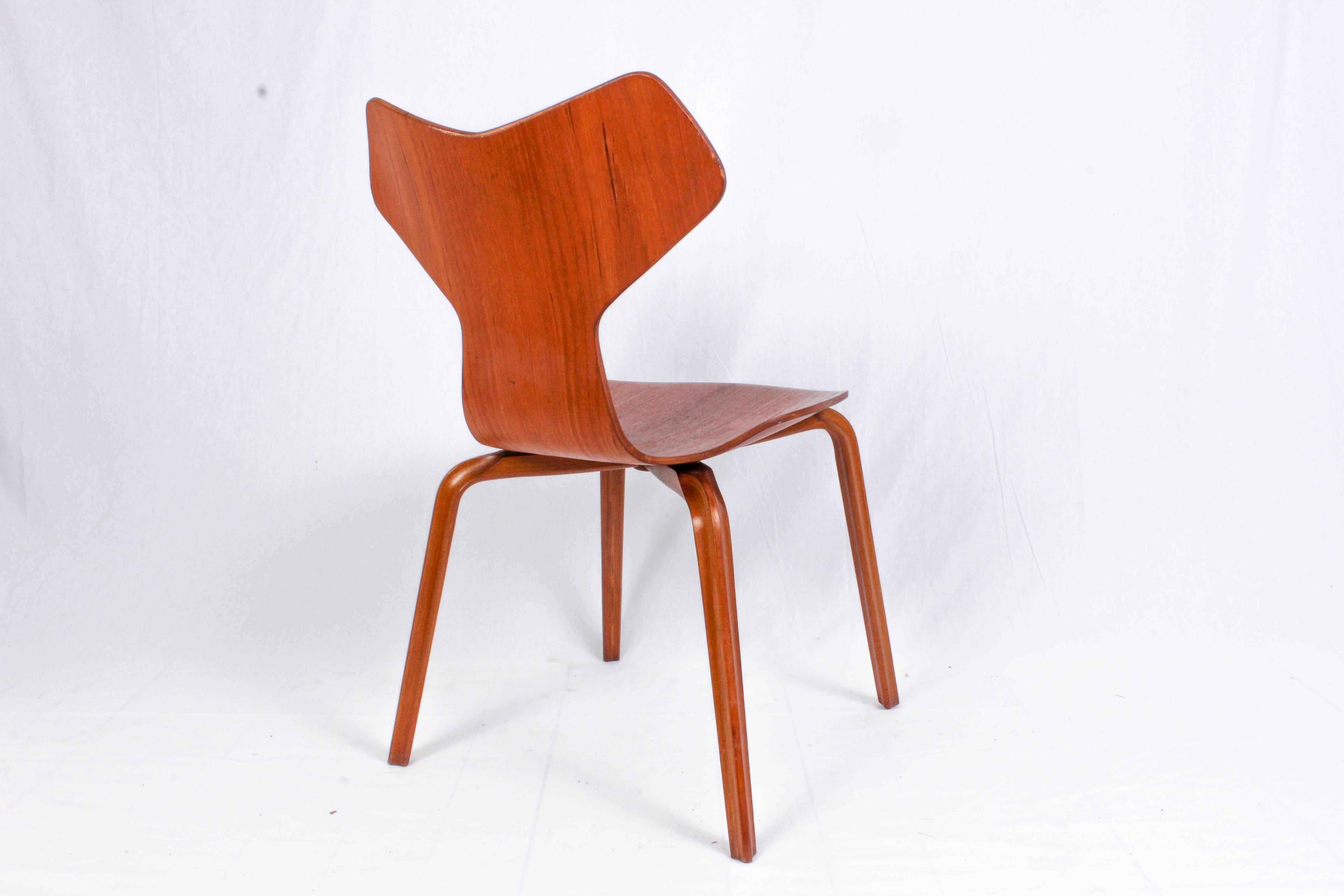 Danish Arne Jacobsen Teak Grand Prix Chair Model 3130 by Fritz Hansen