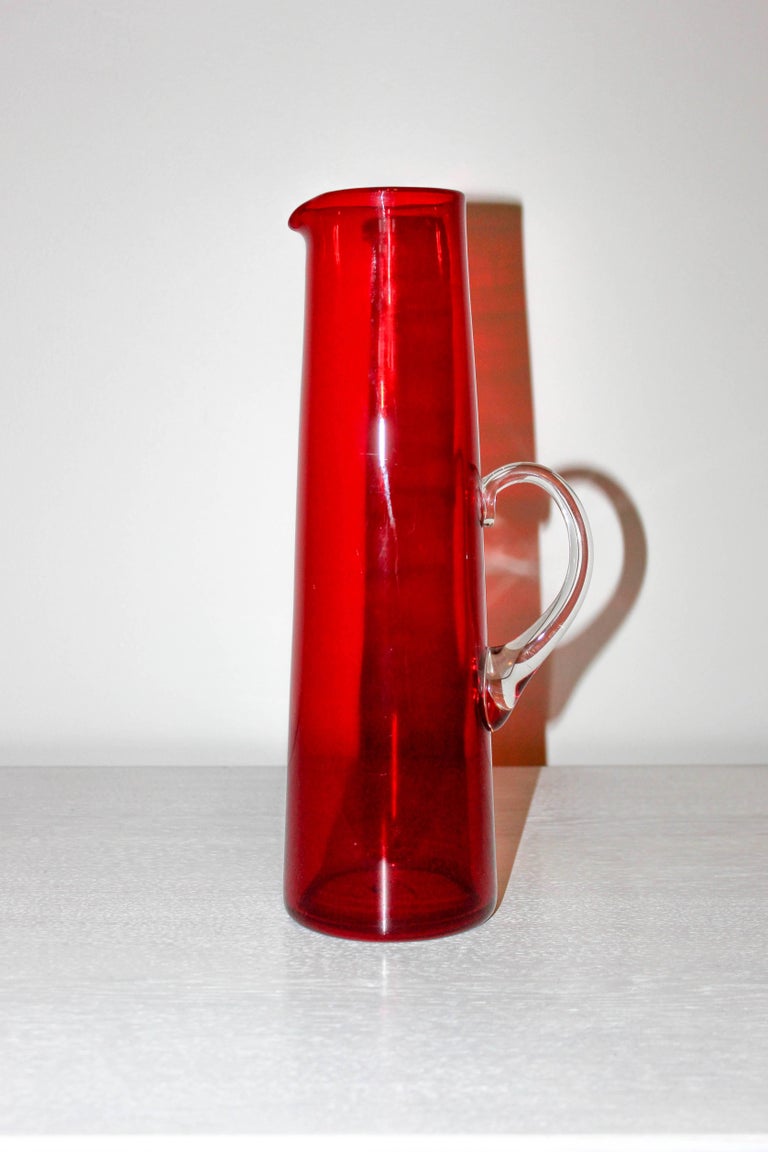 Swedish Midcentury Red Glass Jug by Monica Bratt for Reijmyre at 1stDibs