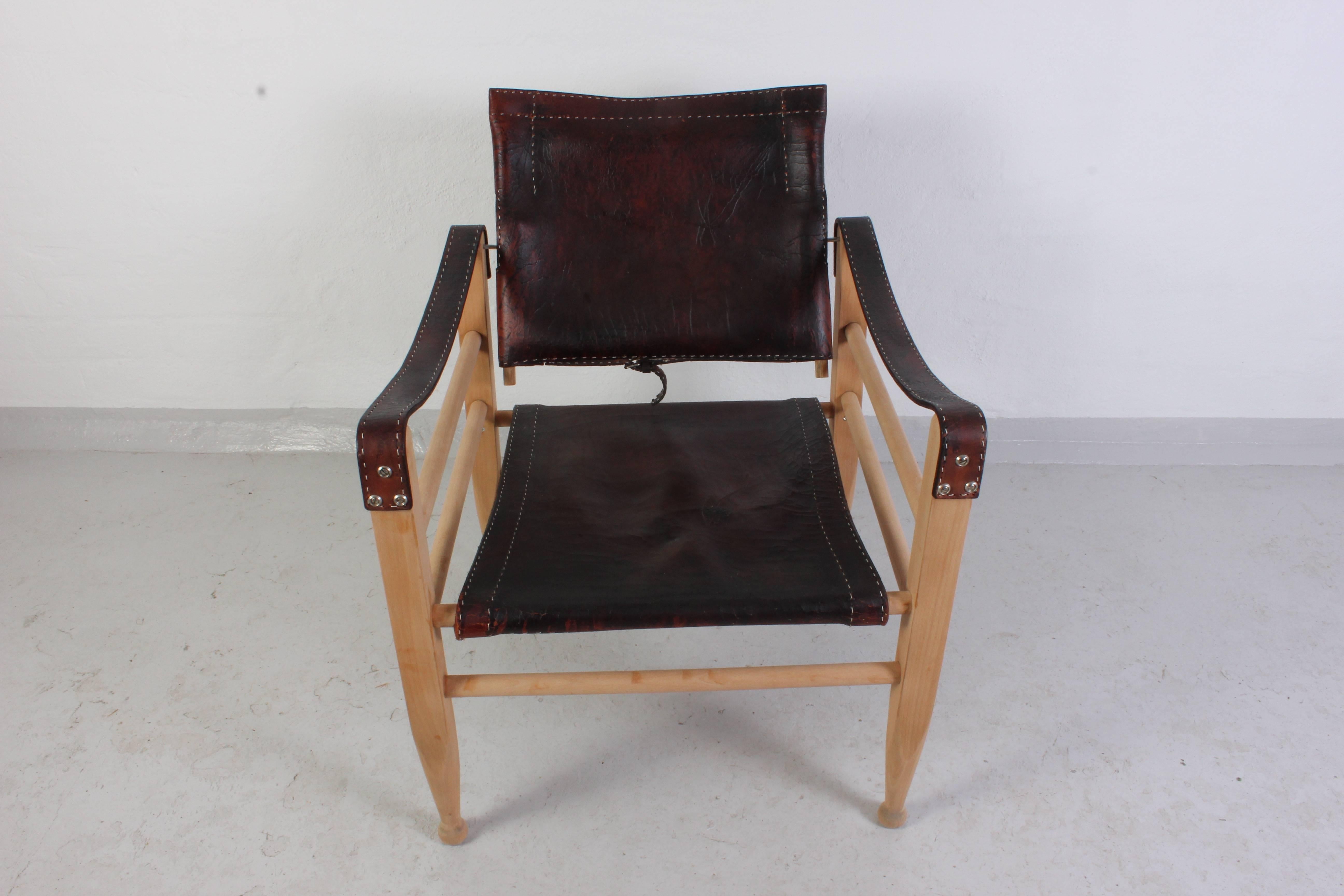 Danish Børge Mogensen Oak and Leather Safari Chair Model 2221