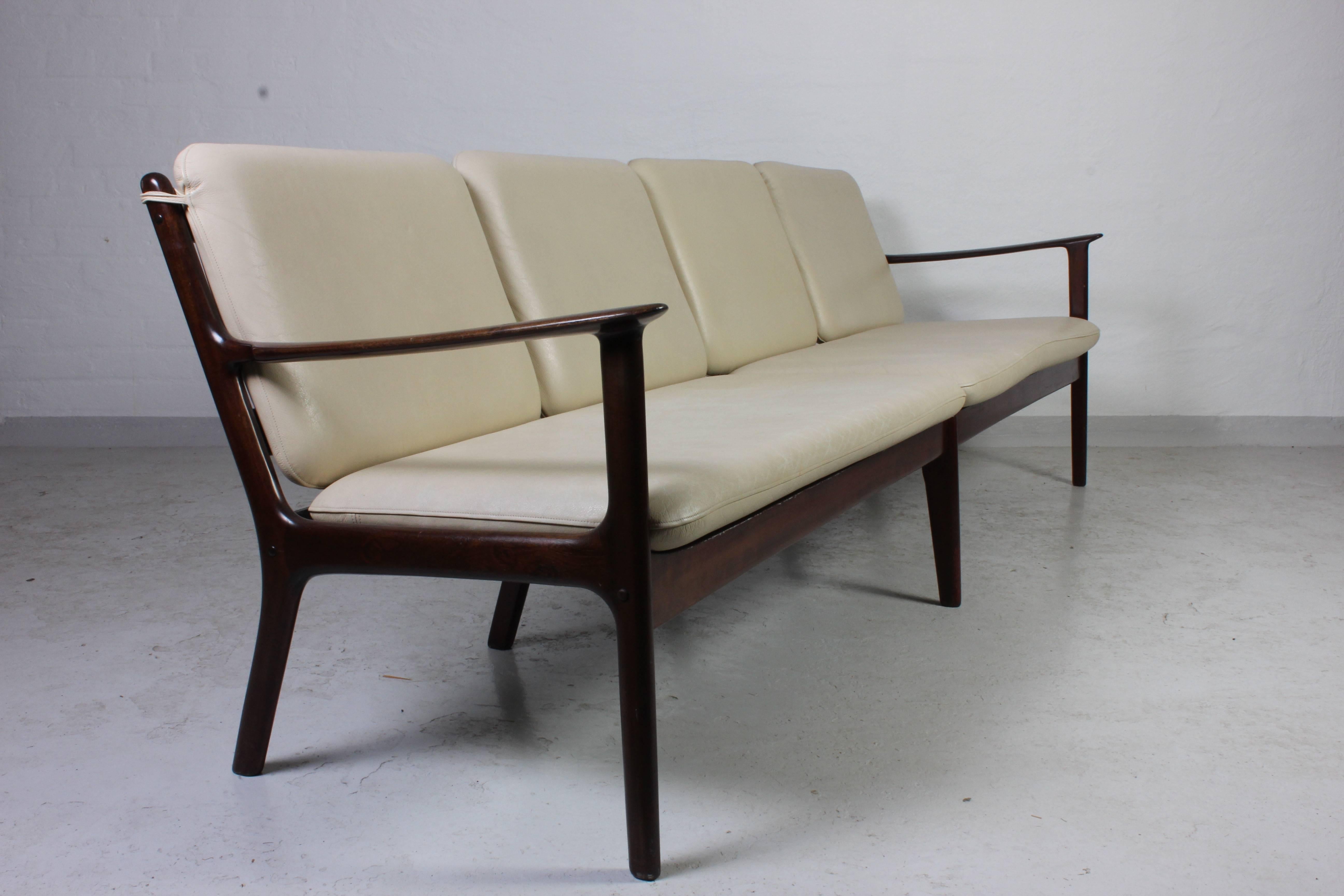 Danish Ole Wanscher Mahogany PJ112 Four-Seat Sofa and Lounge Chair for Poul Jeppesen