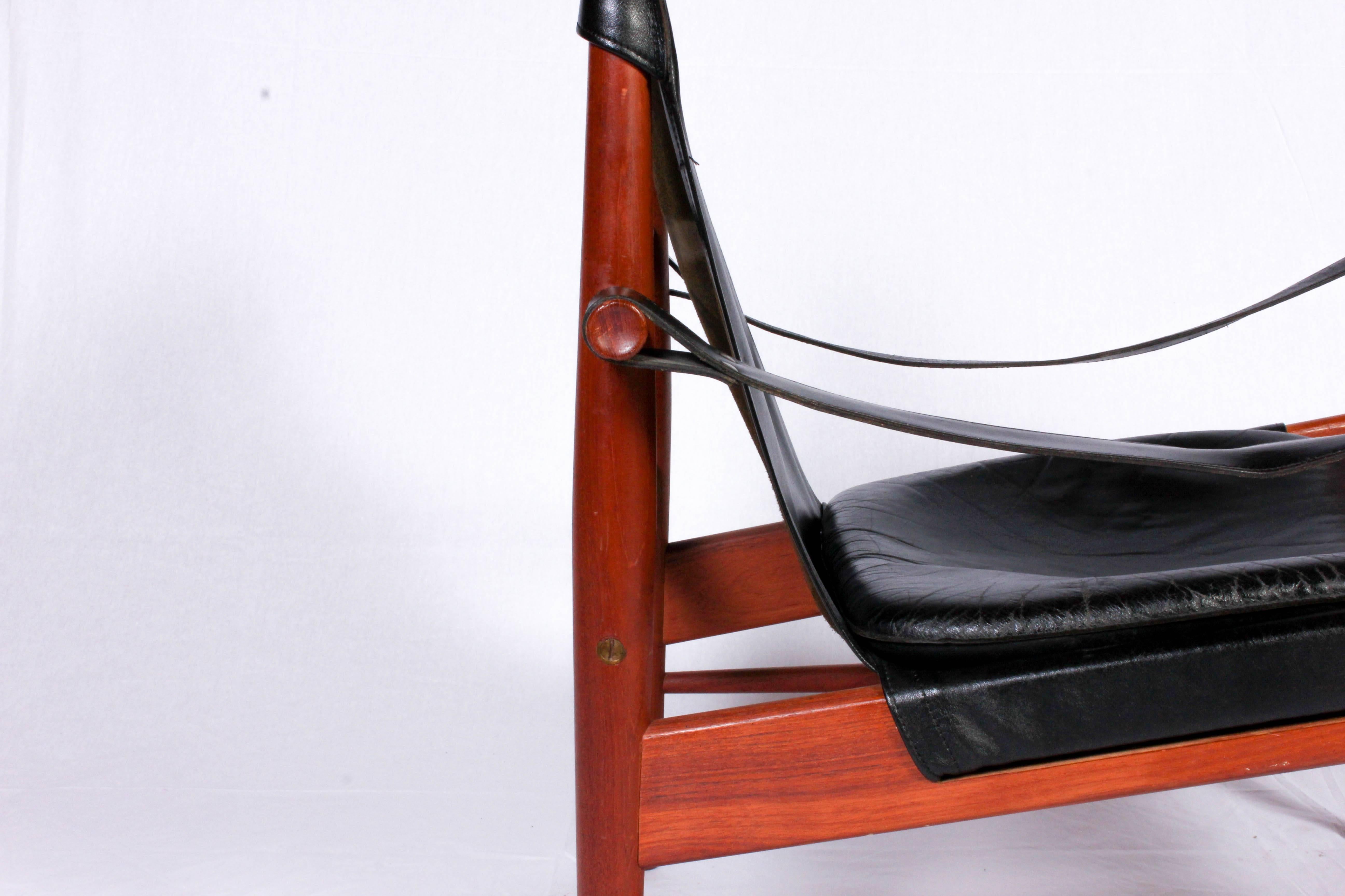 Mid-20th Century Hans Olsen Rare Black Leather and Teak 