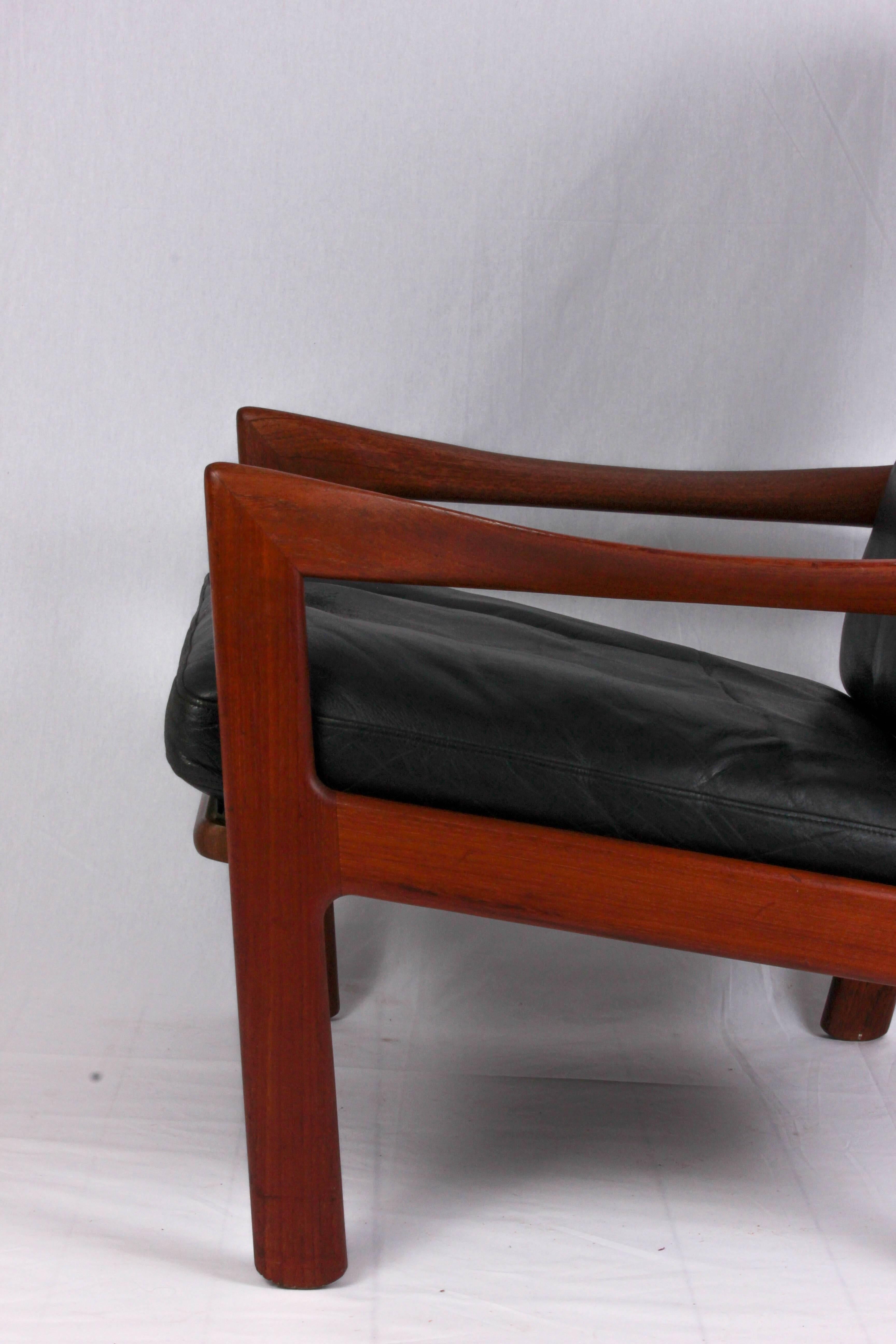 Leather Illum Wikkelsø Midcentury High Back Teak Lounge Chair for Niels Eilersen For Sale