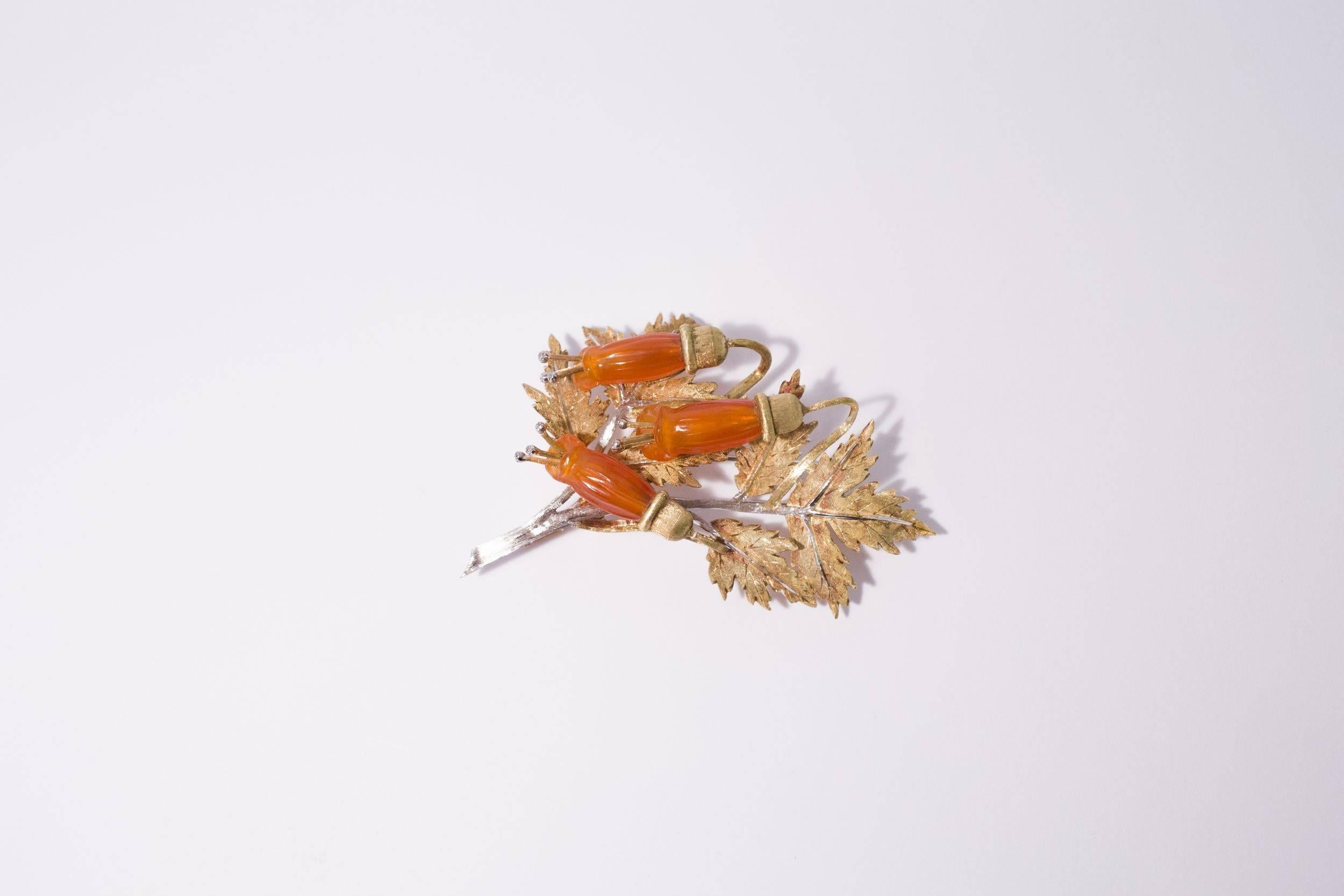 Yellow and White Gold Mario Buccellati Flowered Carnelian Clip 3