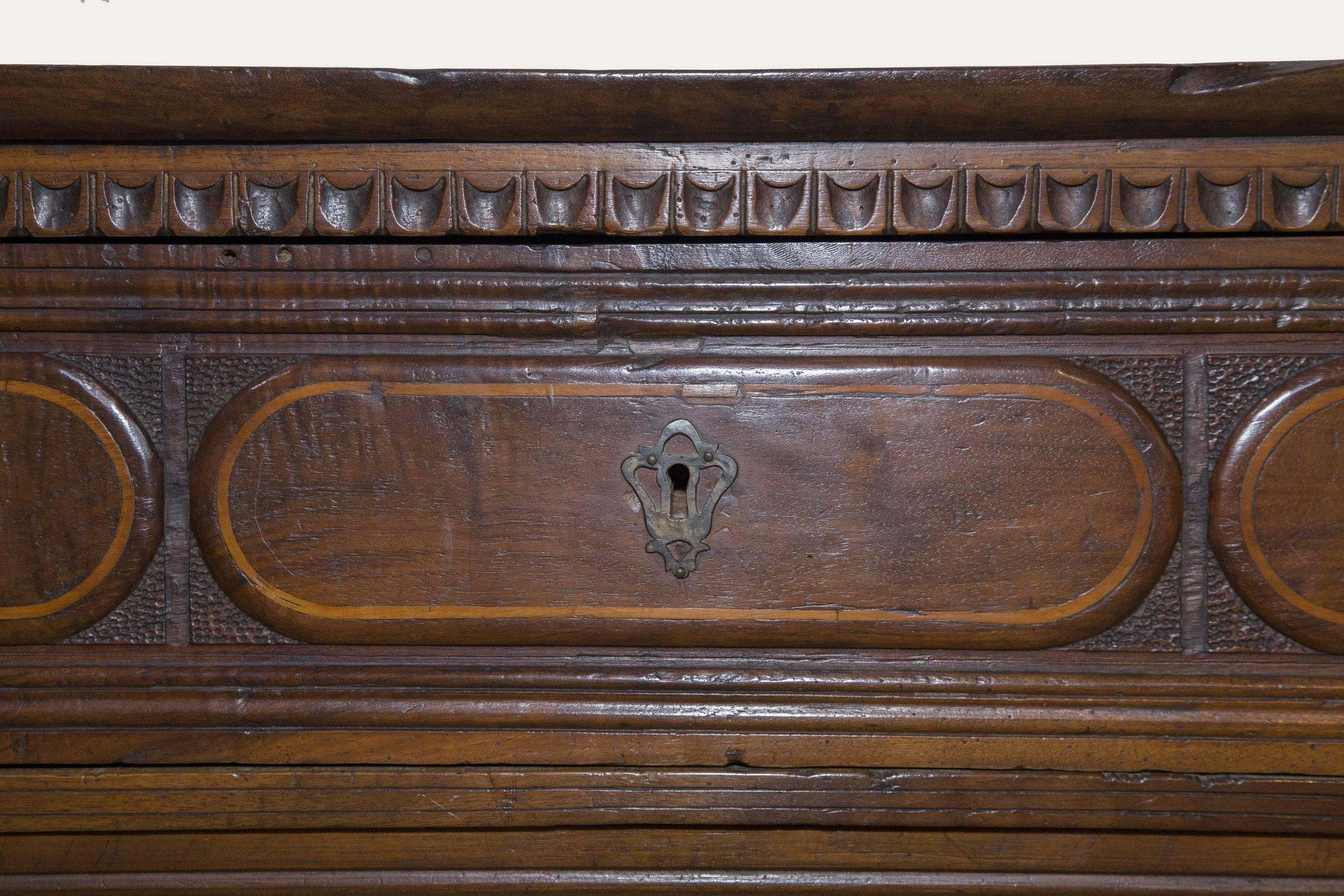 Carved 17th Century Northern Italian Walnut Chest of Drawers, circa 1690 For Sale