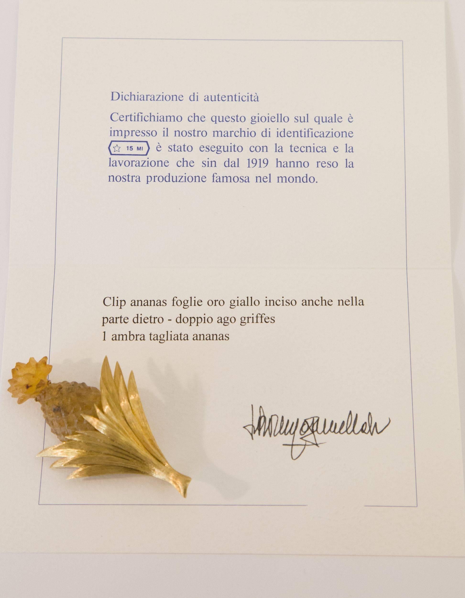 Yellow Gold Mario Buccellati Pineapple Amber Clip, circa 1999 3