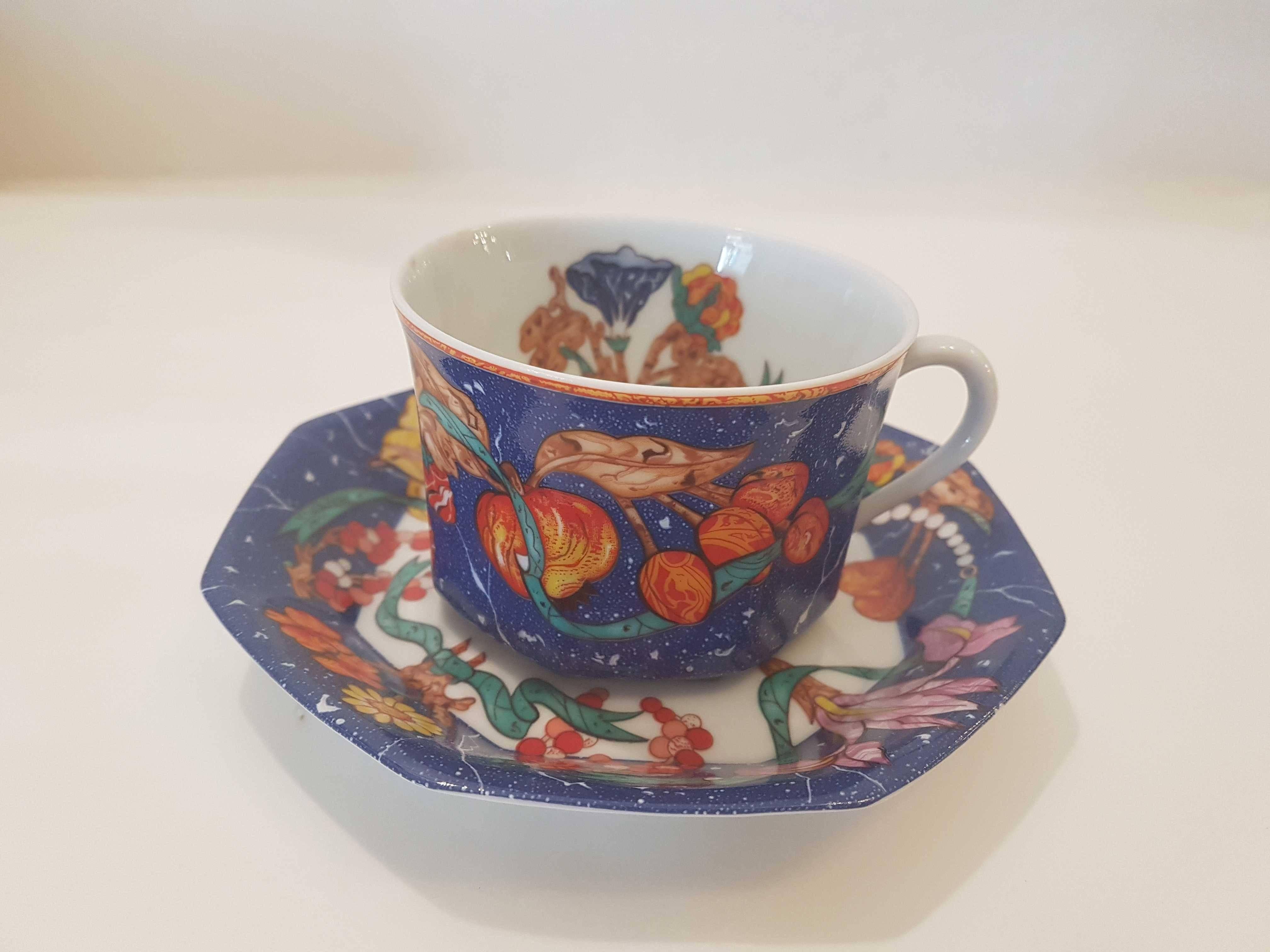 French Hermès Porcelain Marqueterie de Pierre d'orient et d'occident Tea Cups Set