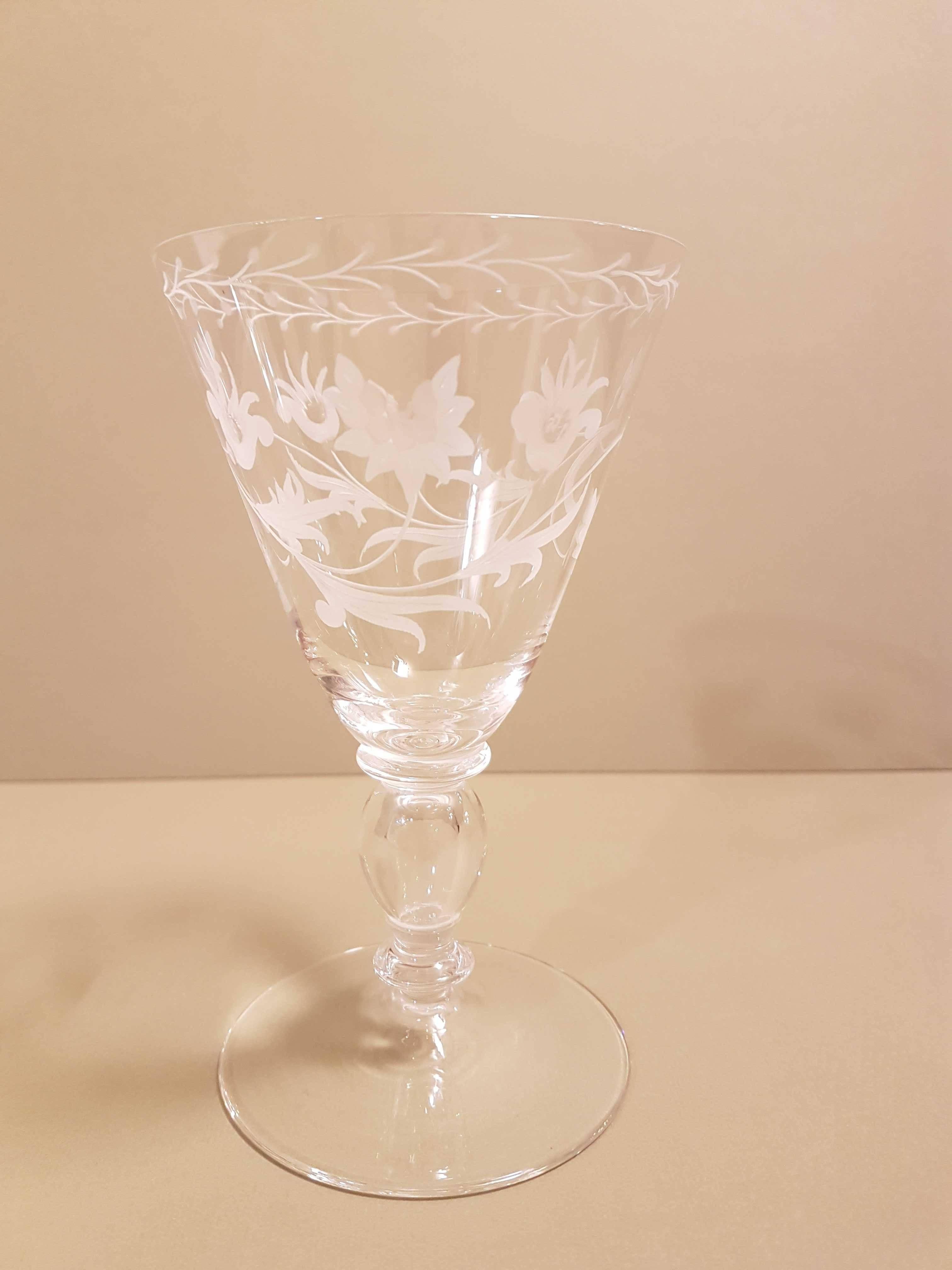 Blown Glass Set of Six Murano Blown and Engraved Wine Glasses, NasonMoretti, Modern