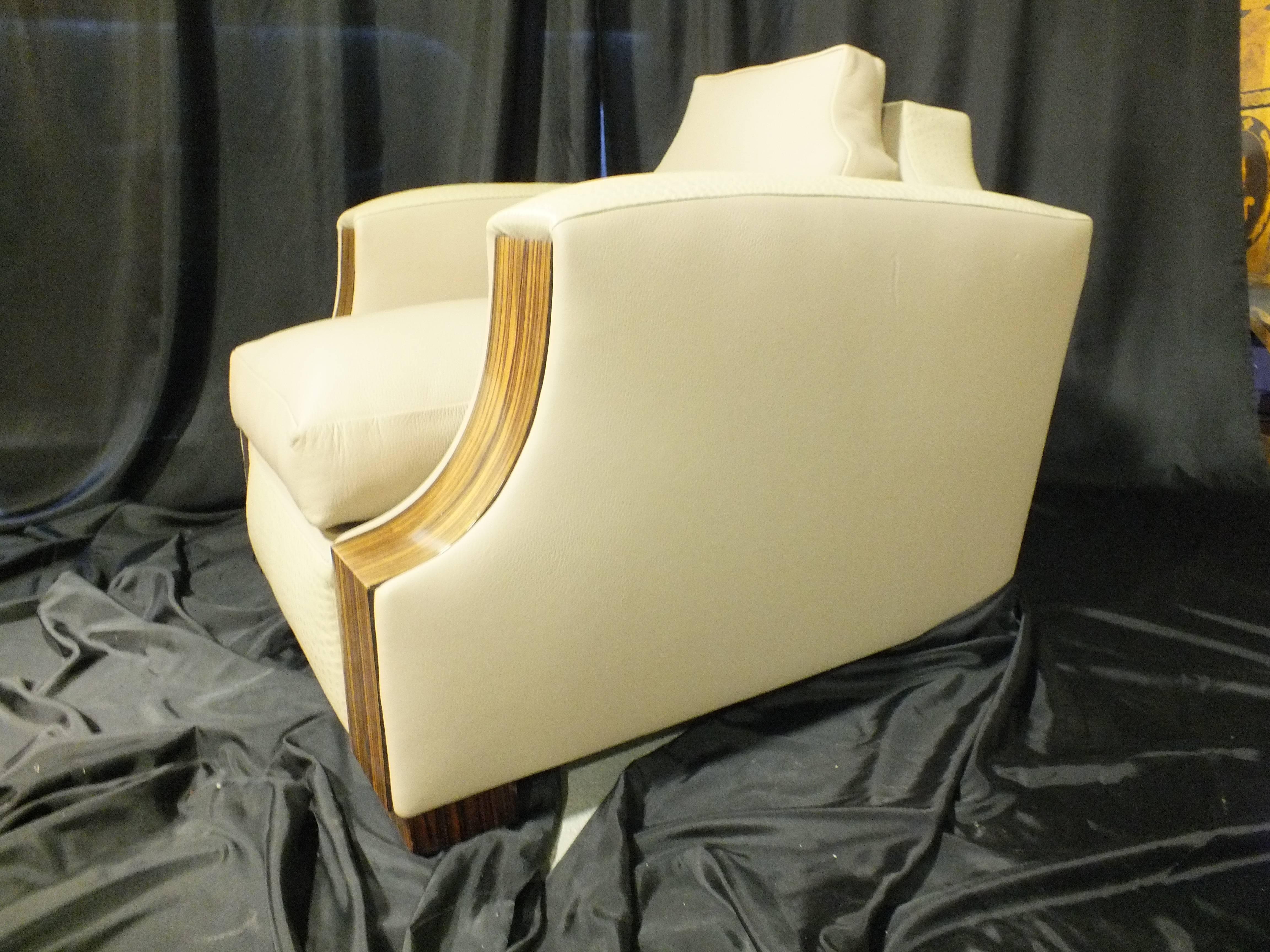Hand-Crafted Art Deco Armchair Creme-Croco For Sale