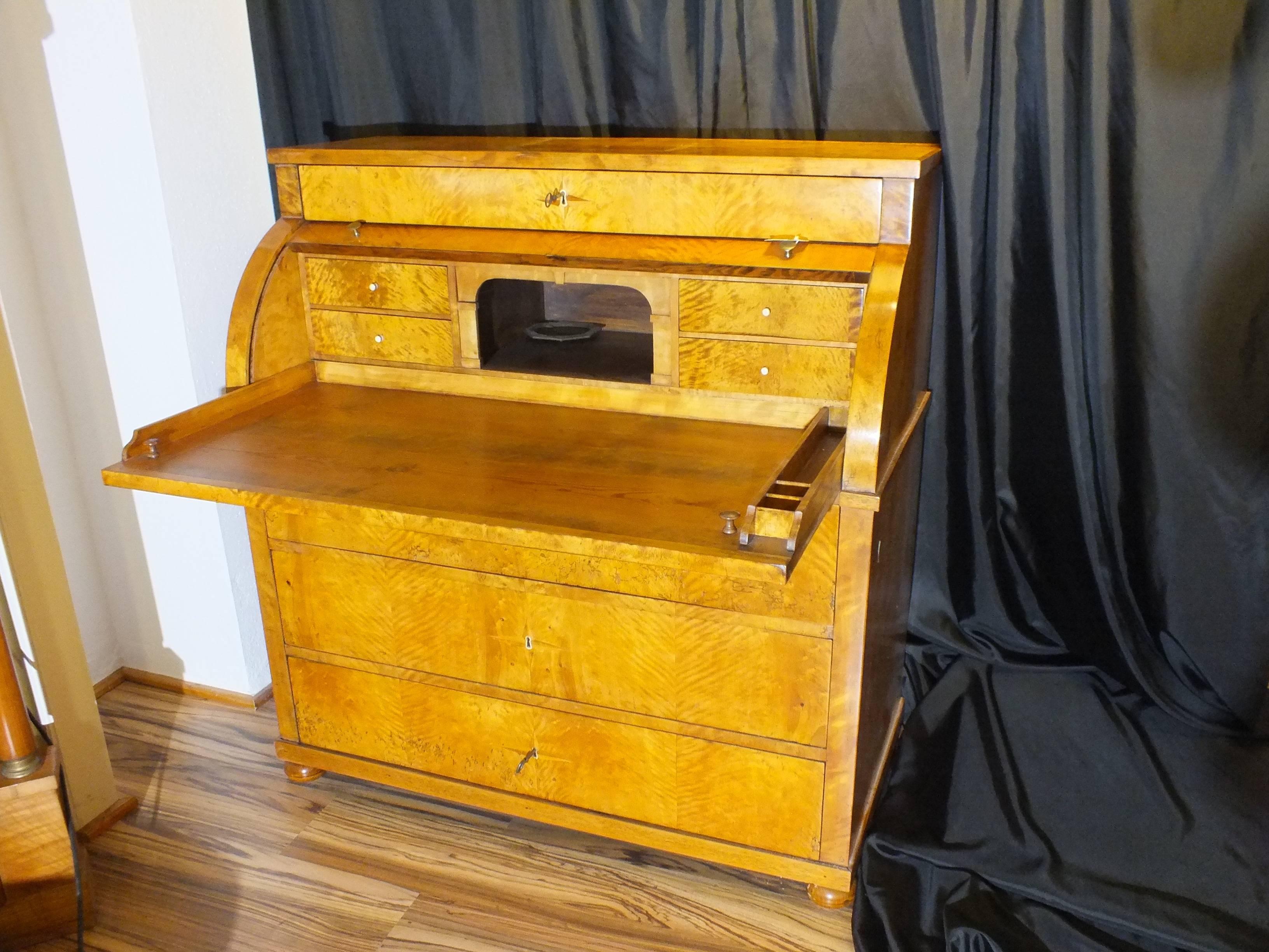 Polished Cylinder Desk with a Extendable Writing Plate, 1880, Germany For Sale