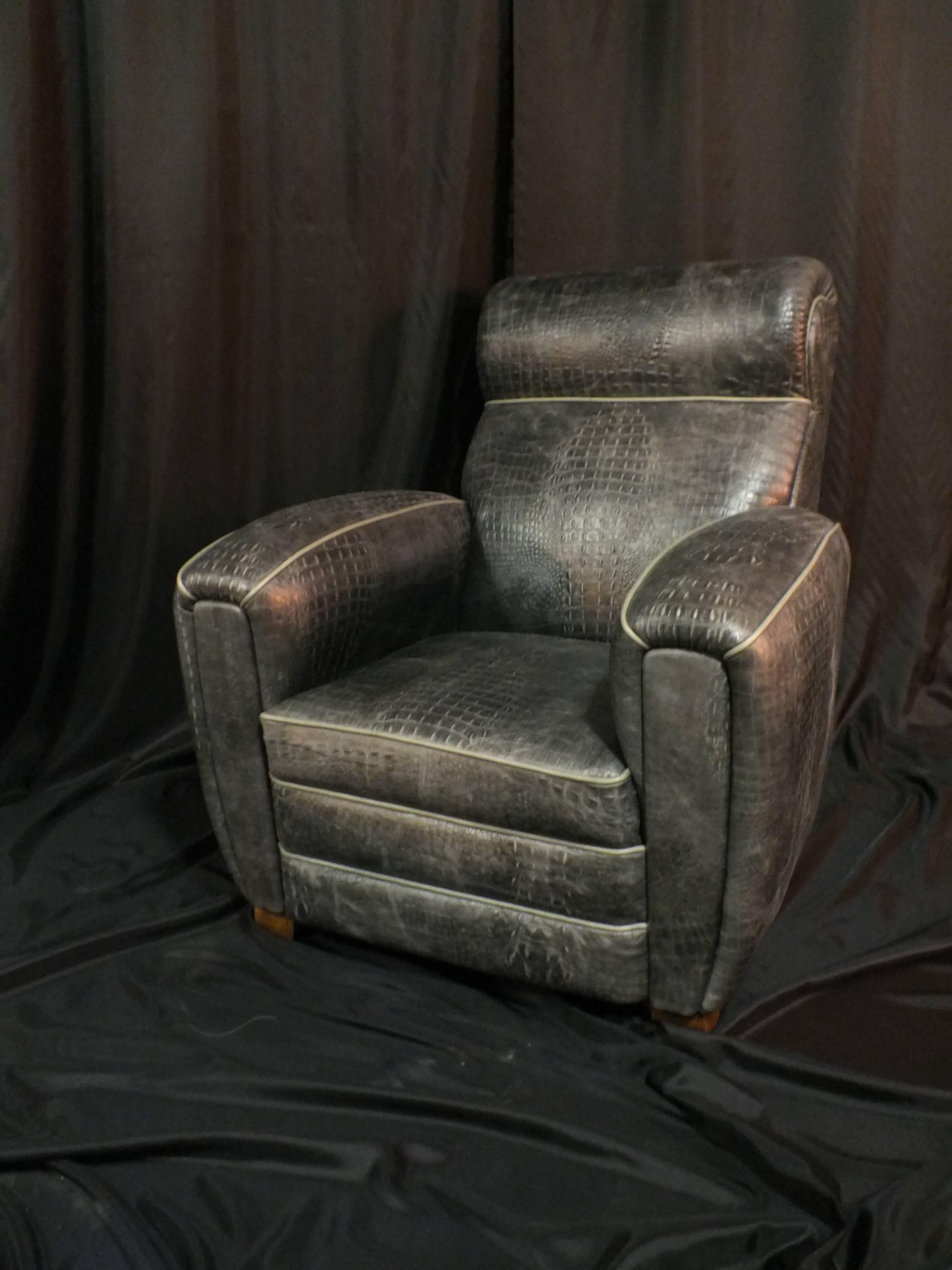 French Two Club Chair Croco Style Art Deco For Sale
