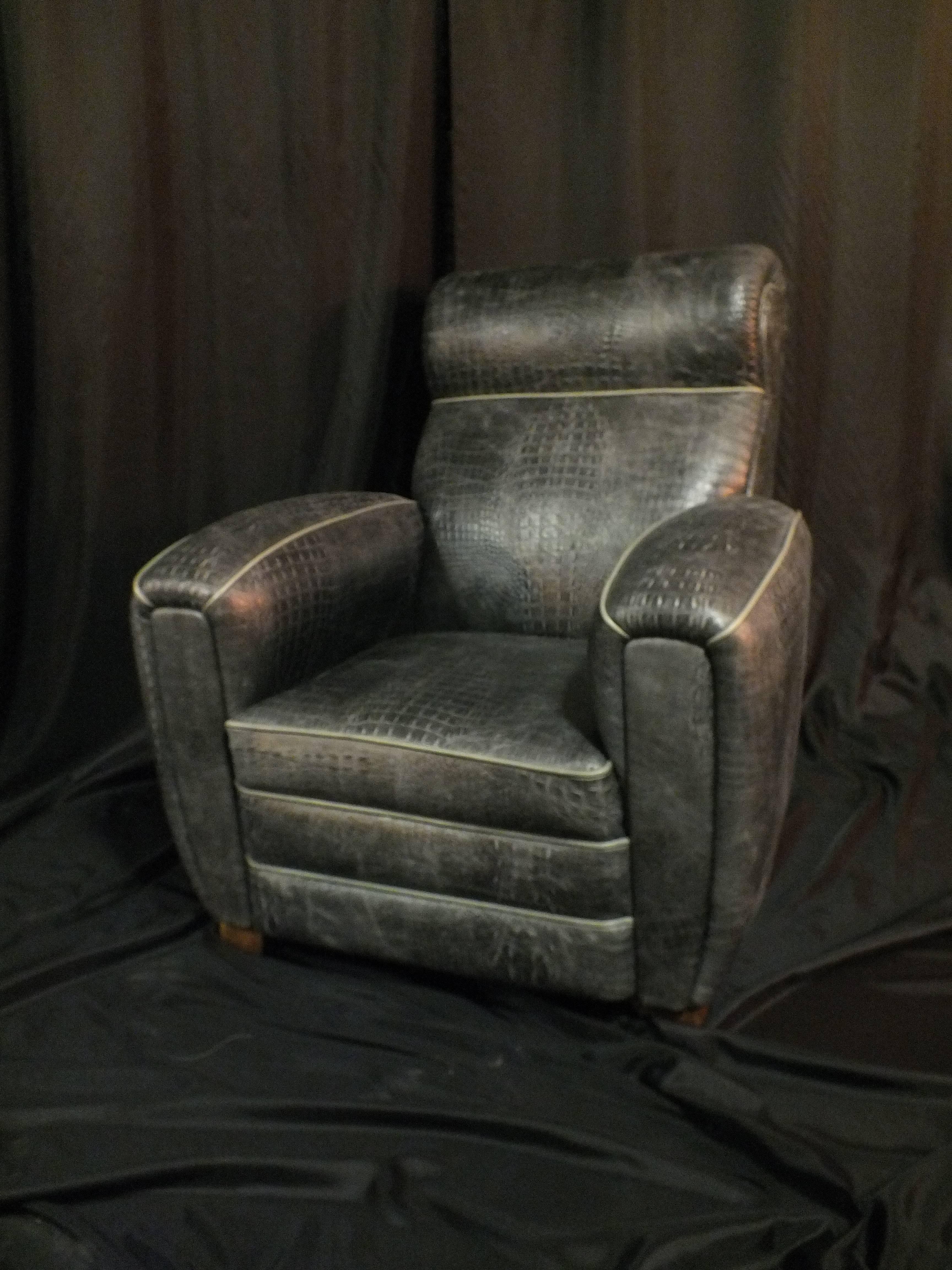 Two Club Chair Croco Style Art Deco In Excellent Condition For Sale In Homburg, DE