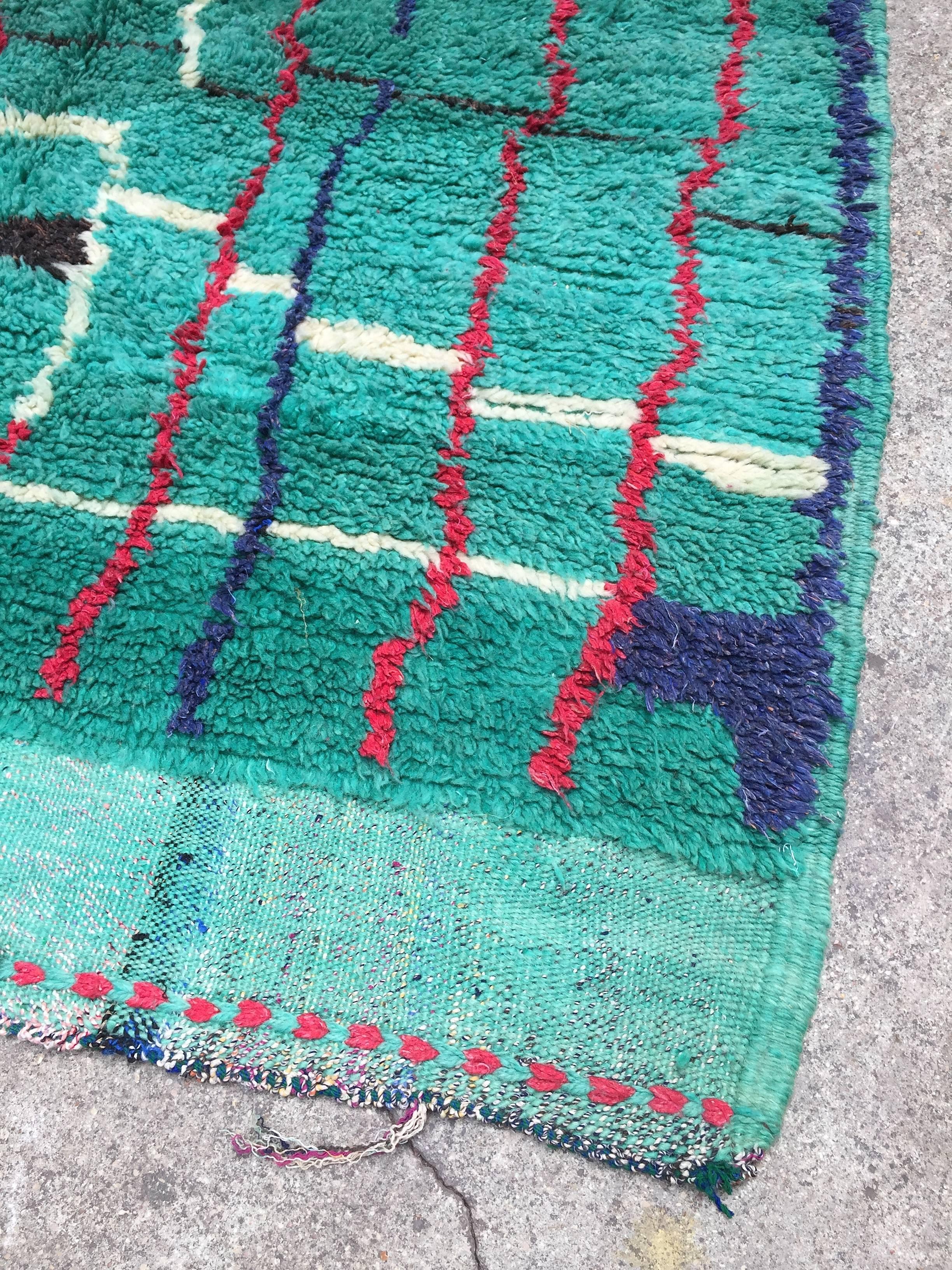 Hand-Knotted Vintage Moroccan Berber Rug, Unusual Light Green Wool