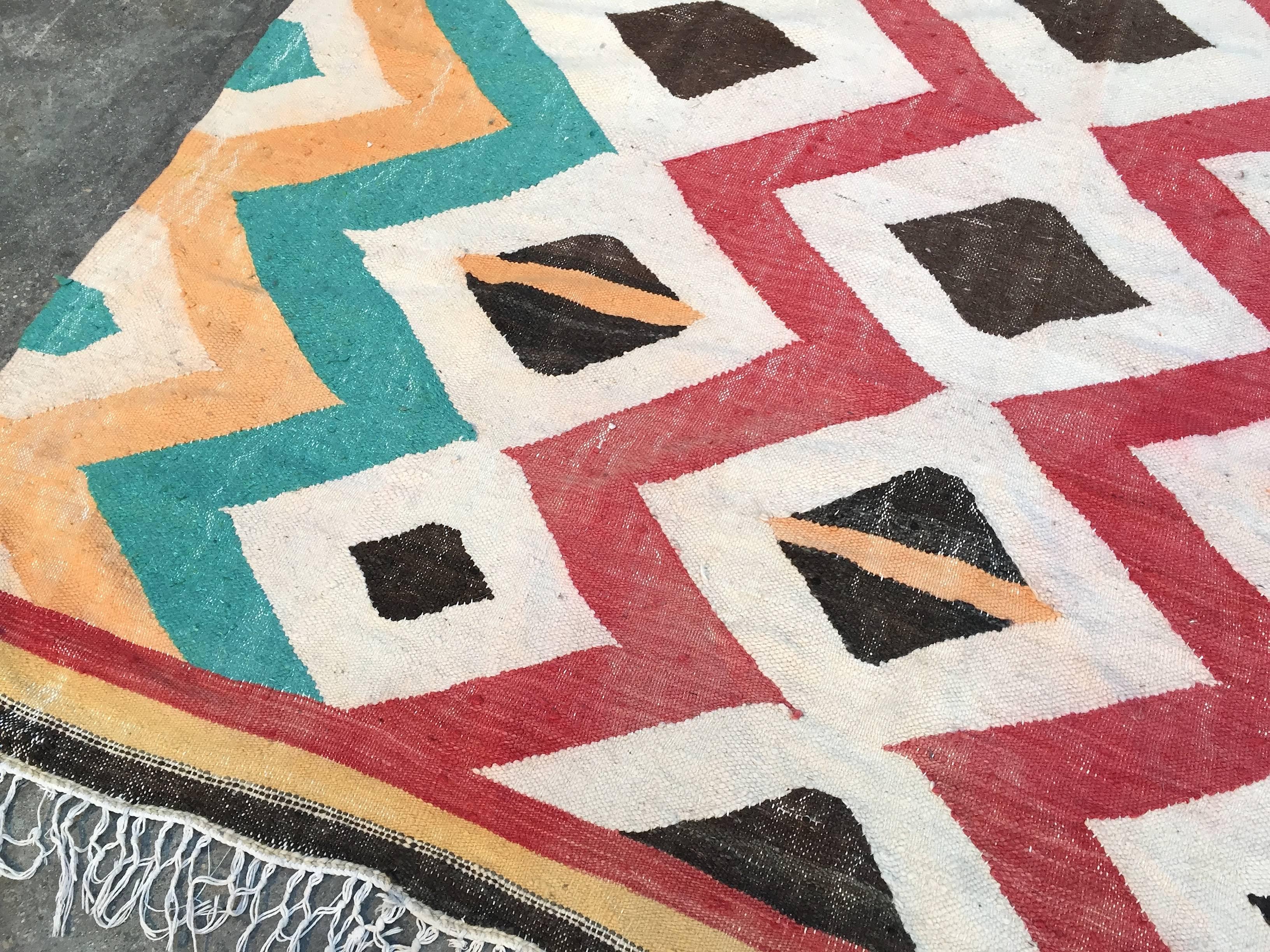 20th Century Vintage Moroccan Kilim, Flat-Weave Rug, 1980s For Sale