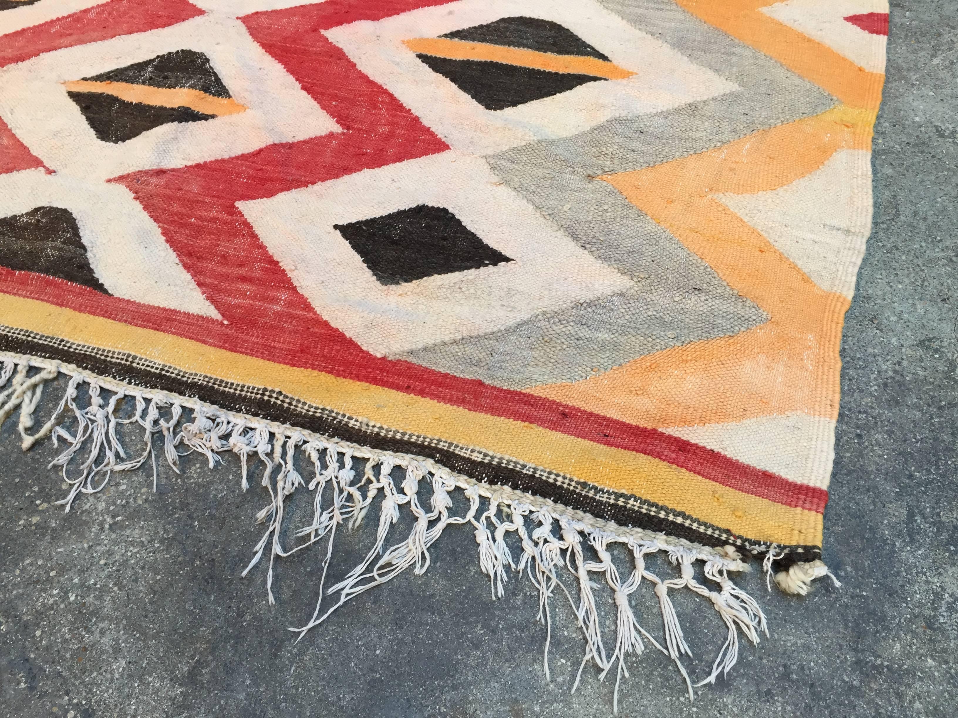 Cotton Vintage Moroccan Kilim, Flat-Weave Rug, 1980s For Sale