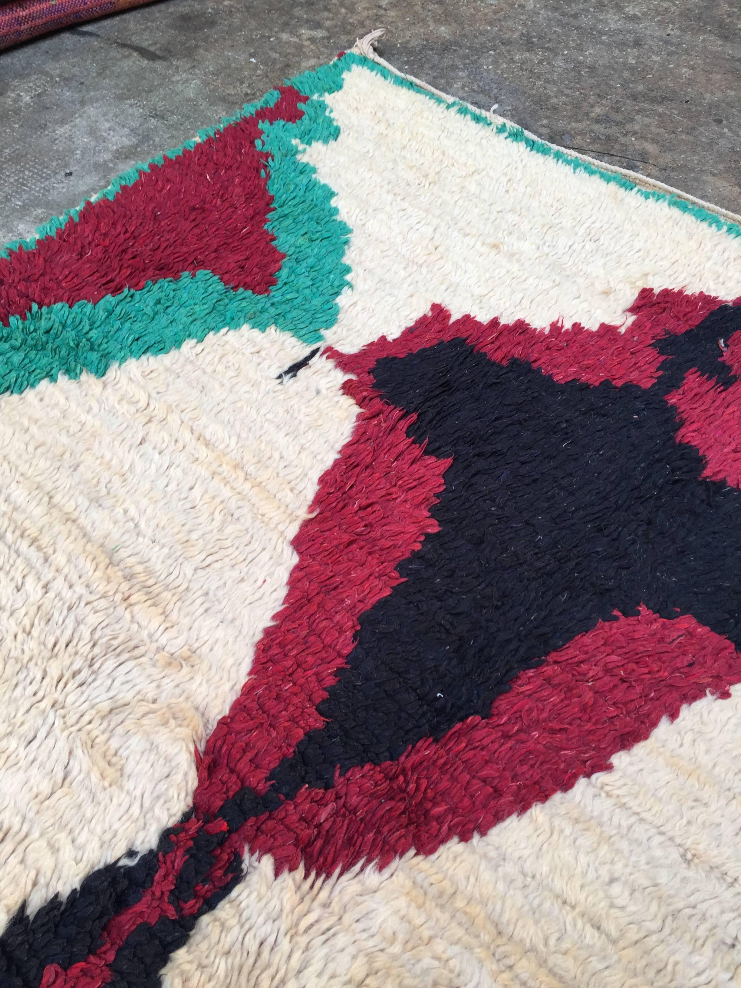 Cotton Vintage Moroccan Rug, Azilal, Middle Atlas, 1990s
