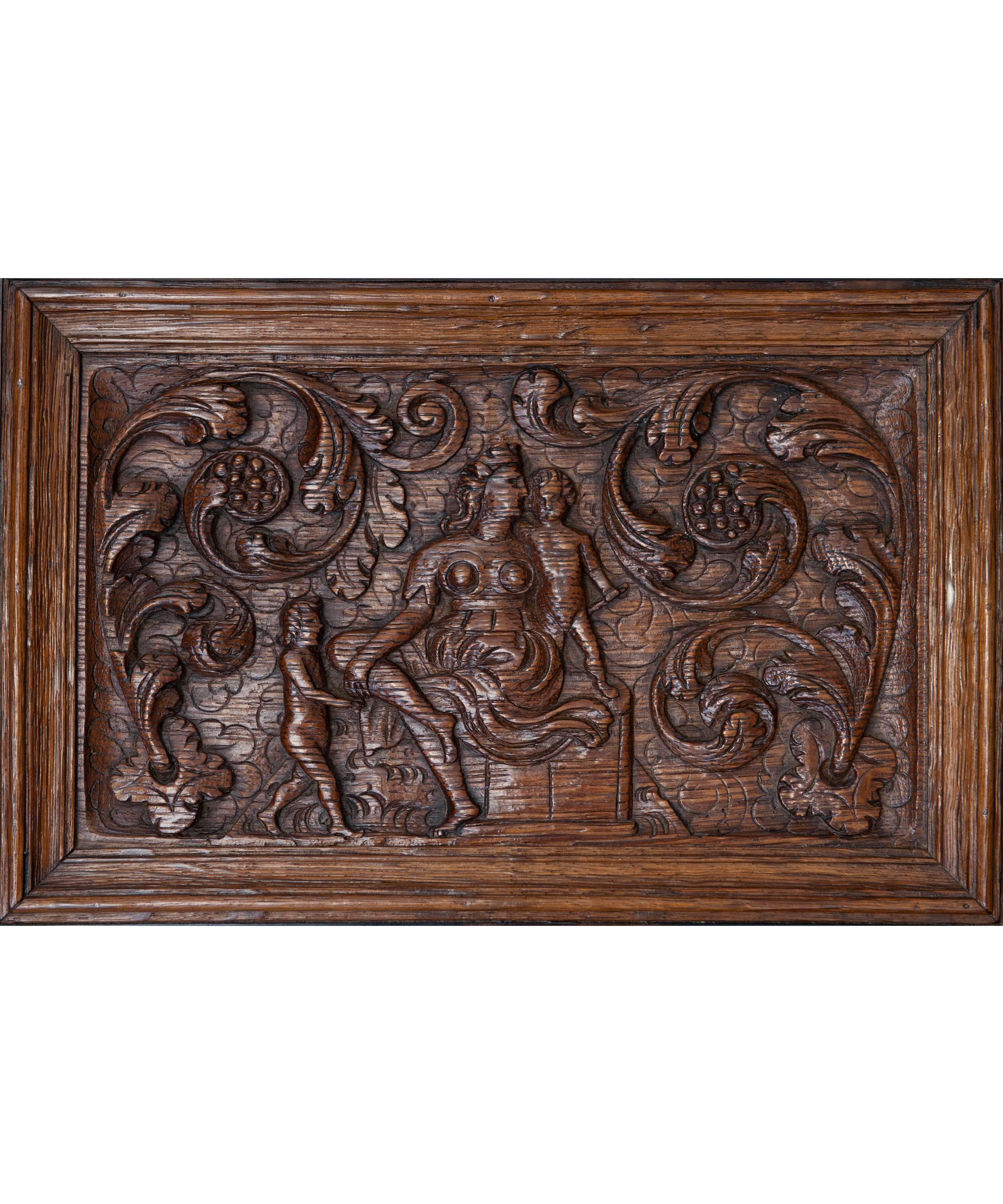 17th Century Dutch Oak Cupboard with the Seven Virtues For Sale 3