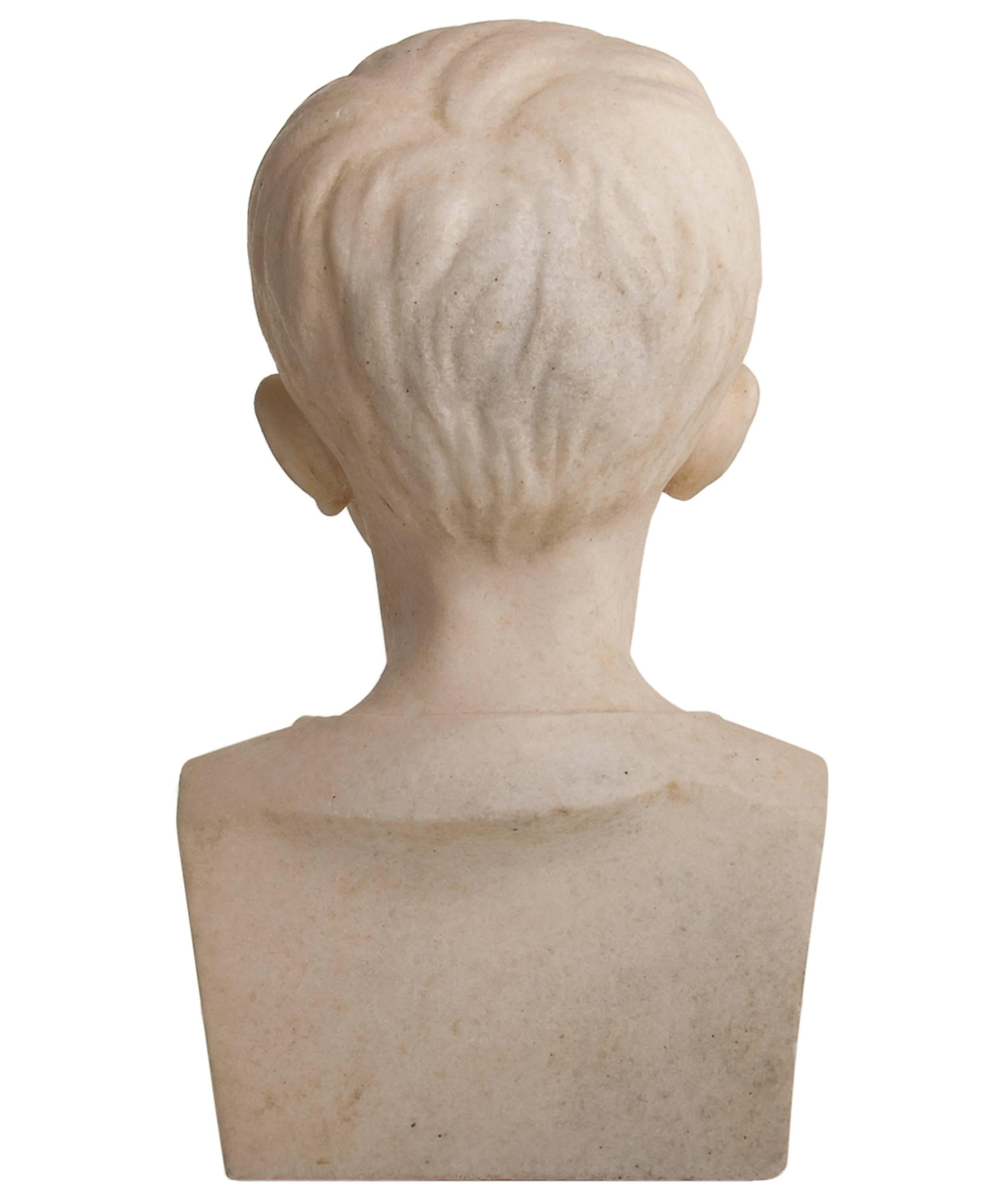 Art Deco Pair of Marble Busts of a Girl and Boy by B. Tedeschi For Sale 2