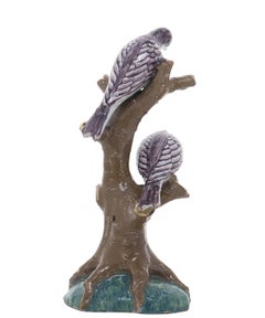 18th Century Dutch Delft Group Depicting Birds Perched on a Tree Trunk