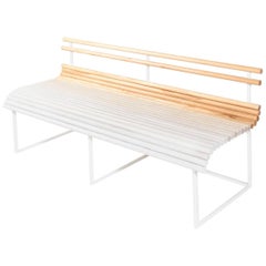 Ash Bench with Gradated White Dowels and White Frame by Hinterland Design